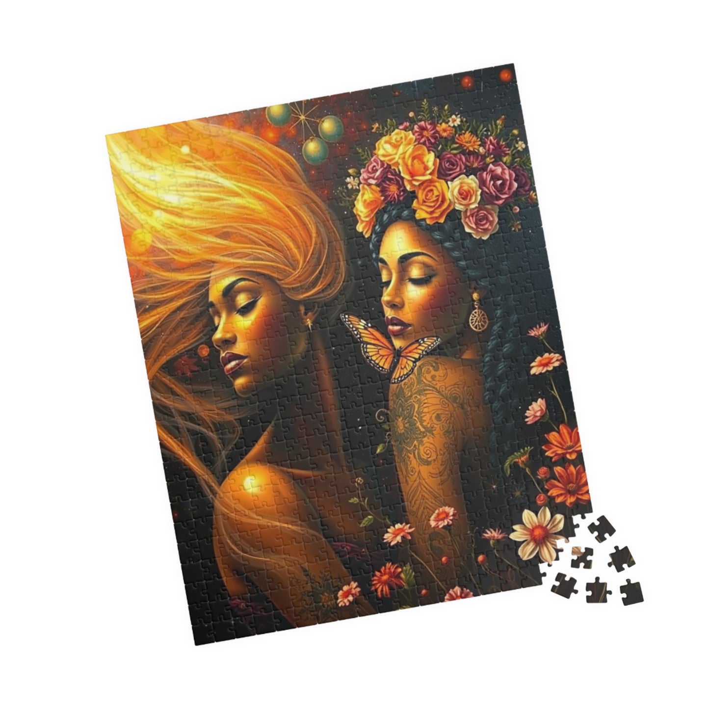 Black Woman Jigsaw Puzzle, Cosmic Floral Black Art, African American Family Game Brain Teaser Mindfulness Activity, Afrocentric Gift Friend Puzzle The Puzzle Chest