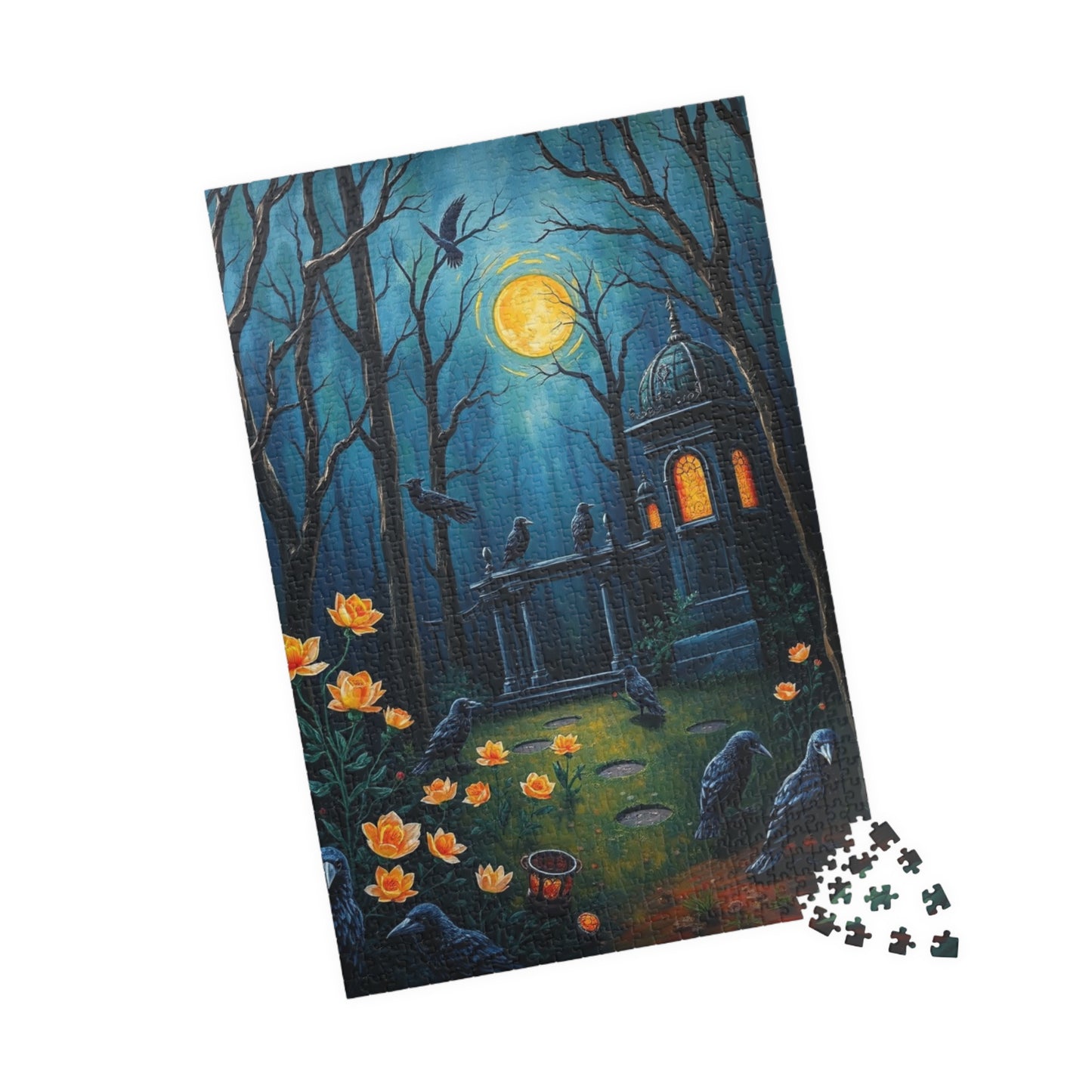 Mystical Graveyard Jigsaw Puzzle, Enchanting Black Raven Gothic Artwork, Gift for Halloween, Cozy Night Activity Solo Fun, Unique Art Puzzle Puzzle The Puzzle Chest
