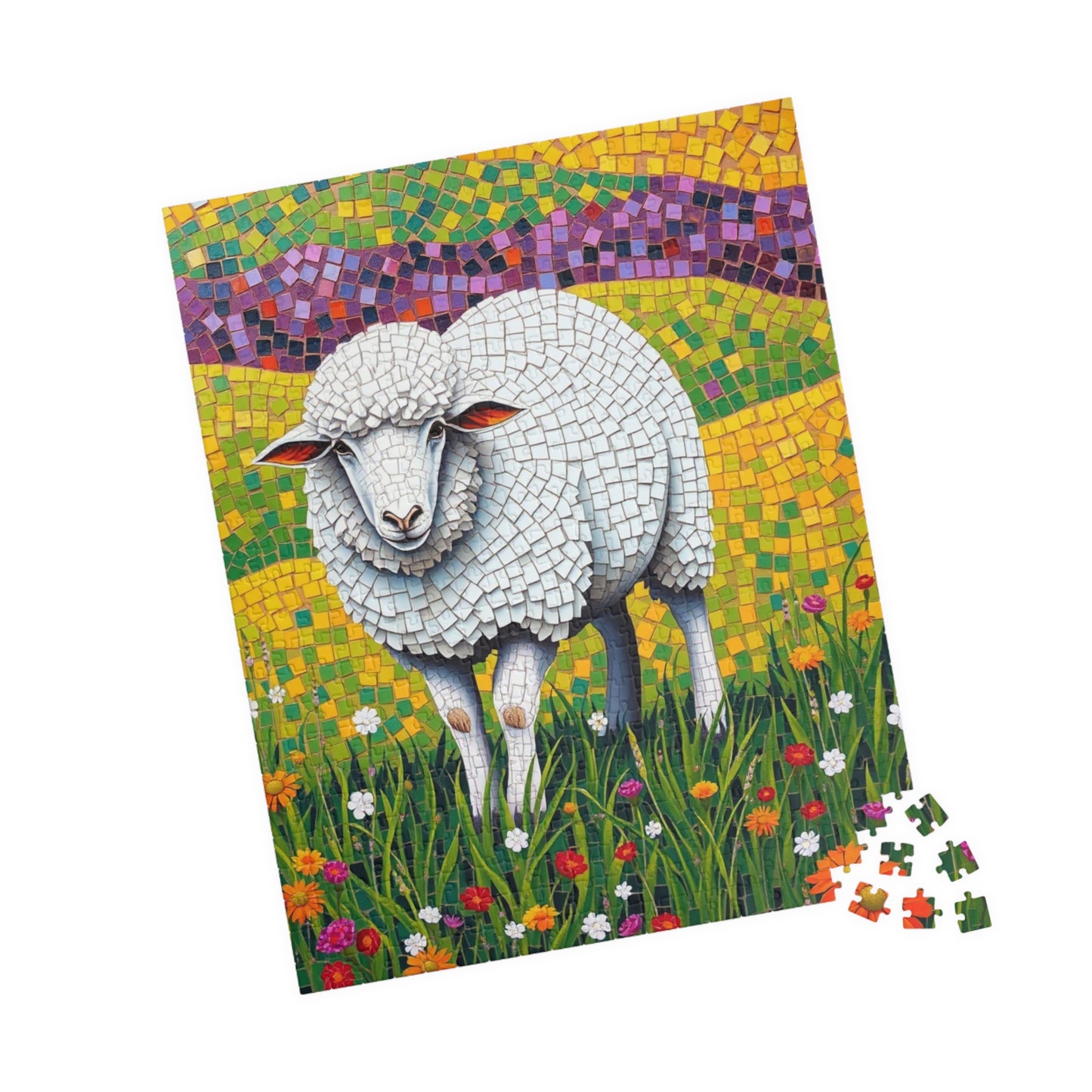 Mosaic Sheep Puzzle, Lamb Grazing in Colorful Flower Meadow, 110-1014-piece Animal Themed Jigsaw Game, Relaxing Hobby, Mindfulness Activity Puzzle The Puzzle Chest