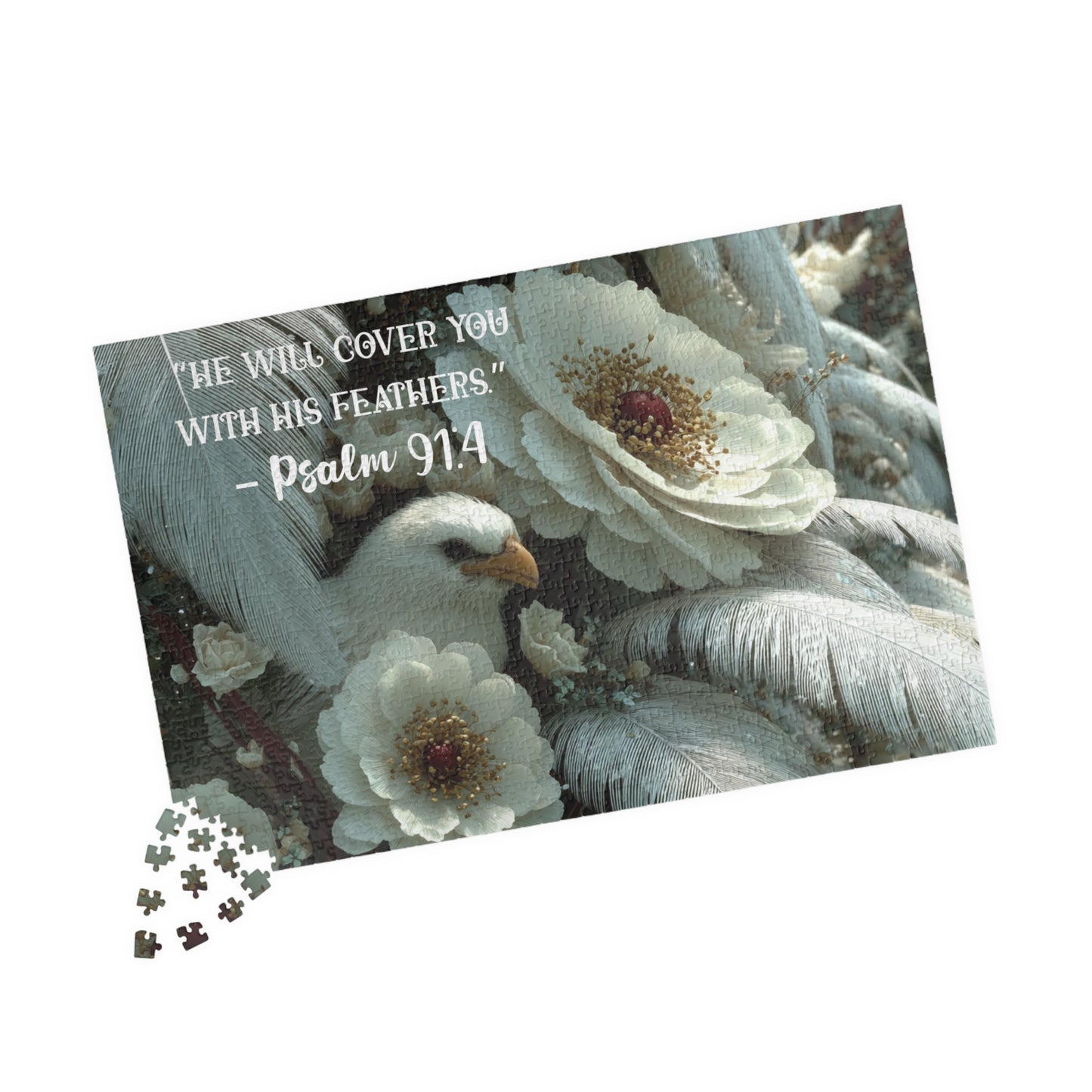 Under His Wings - Divine Shelter Jigsaw Puzzle, Religious Christian Faith-Based Game, Biblical Quote Psalm 91:4, Inspirational Gift 1014 pcs (Horizontal) Puzzle The Puzzle Chest