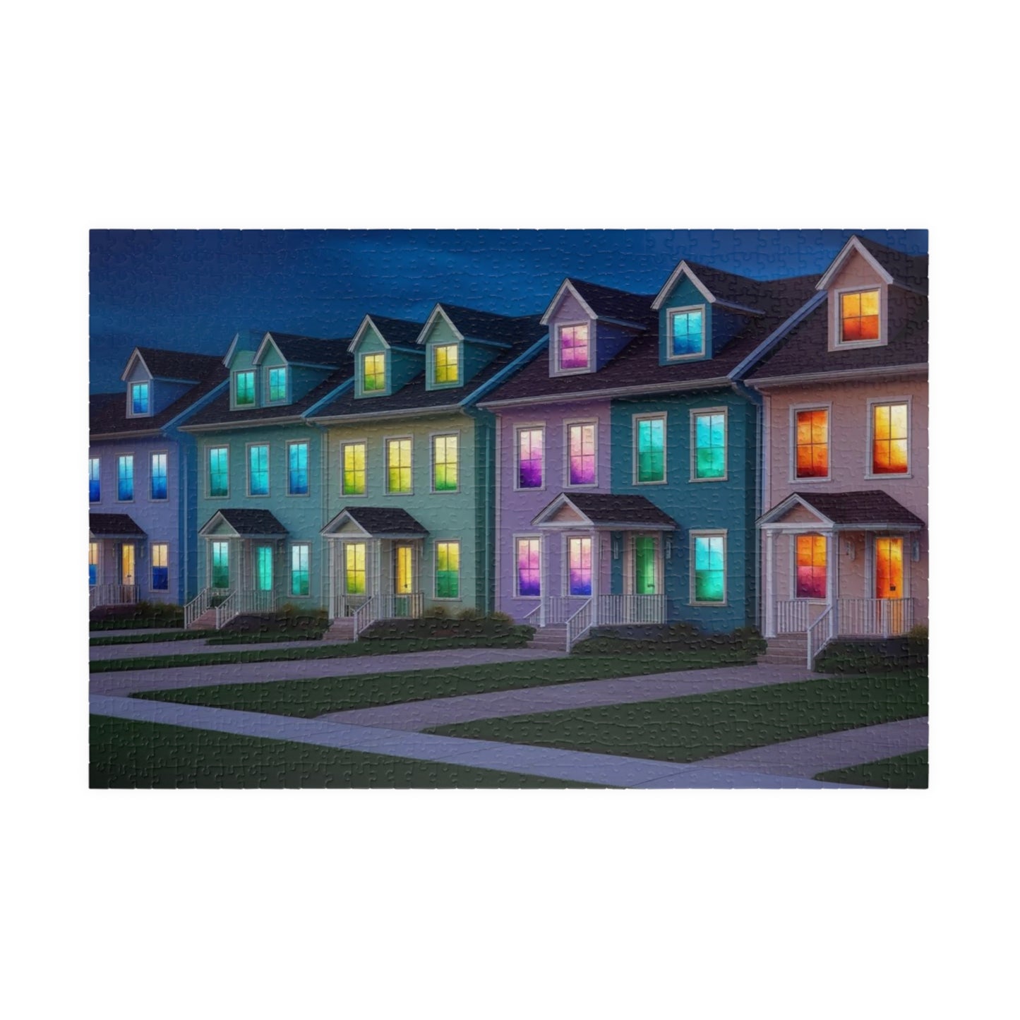Jigsaw Puzzle, Fantasy Weirdcore Surreal Suburban Neighborhood with Glowing Windows, 110 252 520 1014-piece, Home Decor Game Activity Gift, 1014 pcs (Horizontal) Puzzle The Puzzle Chest