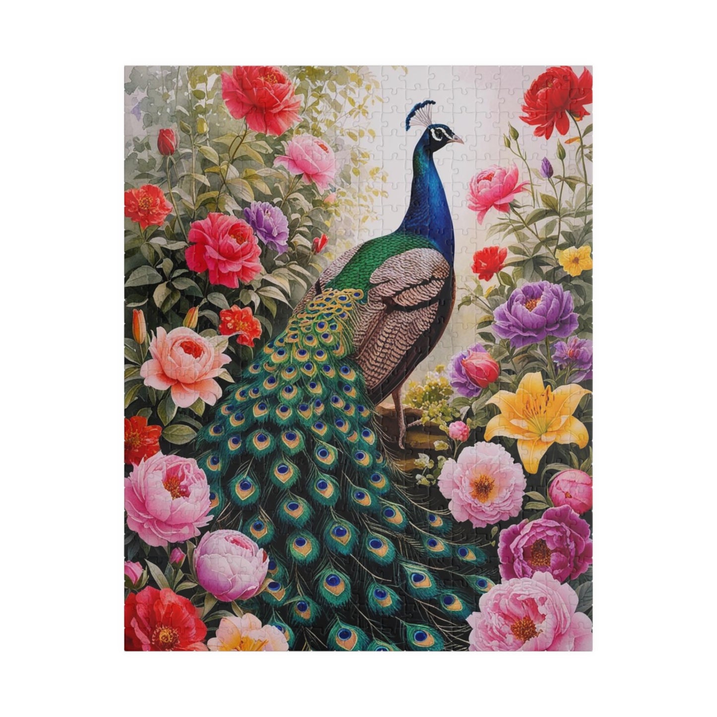 Peacock Jigsaw Puzzle Birds and Flowers, Animal Lover Game, Birthday Gift Floral Puzzle for Nature Enthusiasts, Relaxing Fun Family Activity 520 pcs (Vertical) Puzzle The Puzzle Chest