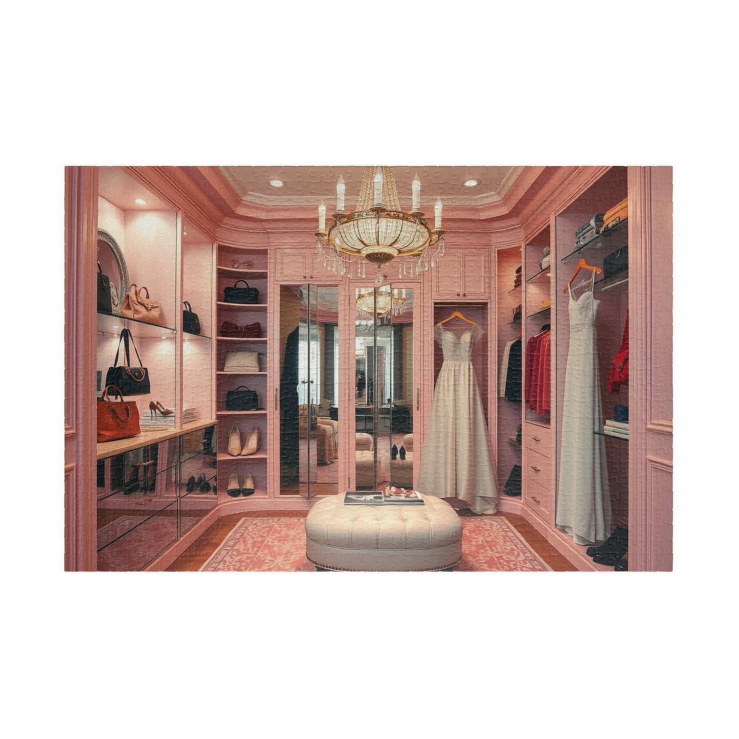 Elegant Boutique Style Closet Puzzle, Luxury Pink and Cream Walk in Closet Jigsaw Game, Relaxing Activity, Mother's Day Gift for Her 1014 pcs (Horizontal) Puzzle The Puzzle Chest