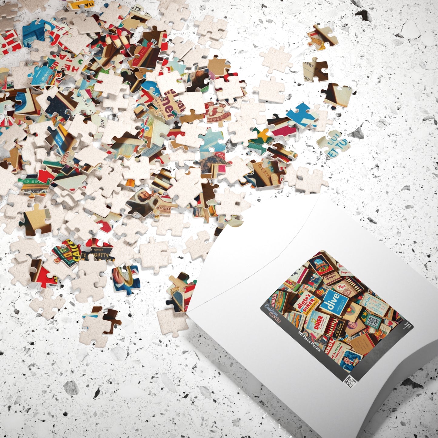 Vintage Matchbook Collage Jigsaw Puzzle, Retro Americana Memorabilia, Old Matchboxes Postcards and Receipts, Mid-Century Diner Motel Designs Puzzle The Puzzle Chest