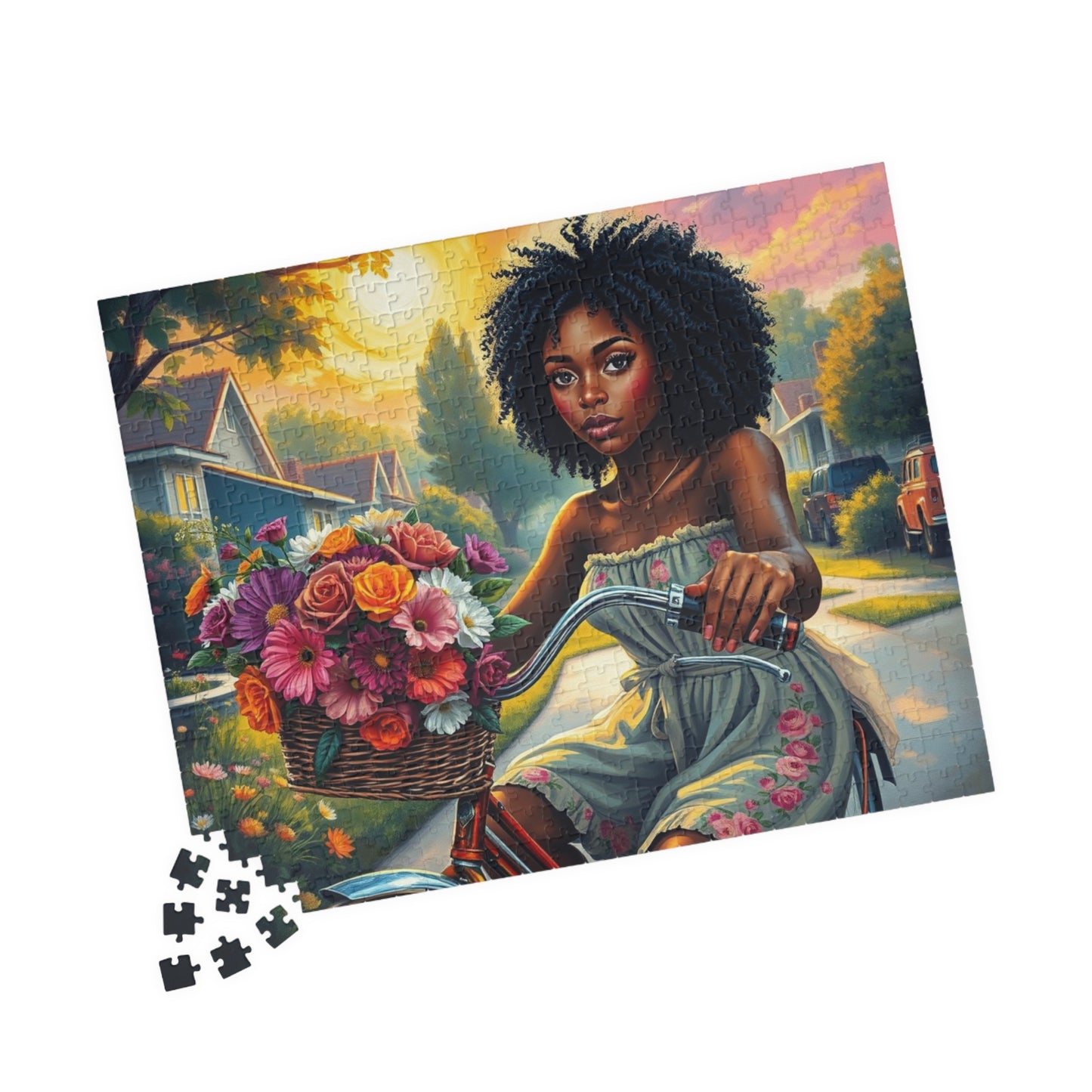 African American Jigsaw Puzzle, Black Woman Bicycle Scene Jigsaw Game, Black Art for Family Fun, Gift for Her, Perfect for Puzzle Enthusiast Puzzle The Puzzle Chest