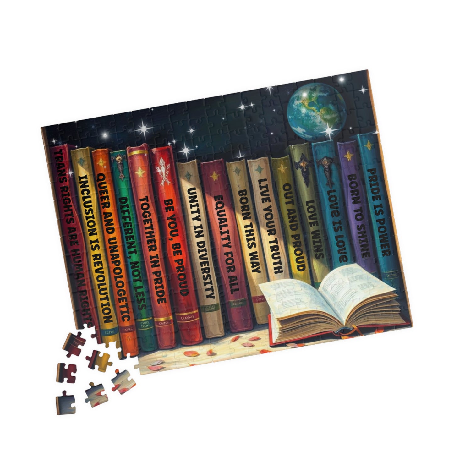 Stories of Pride Jigsaw Puzzle - A Cosmic Bookshelf of Love and Identity, Inclusive Diversity Puzzle, LGBTQ+ Puzzle with Inspirational Quotes, Alternative Lifestyle Gift Puzzle The Puzzle Chest