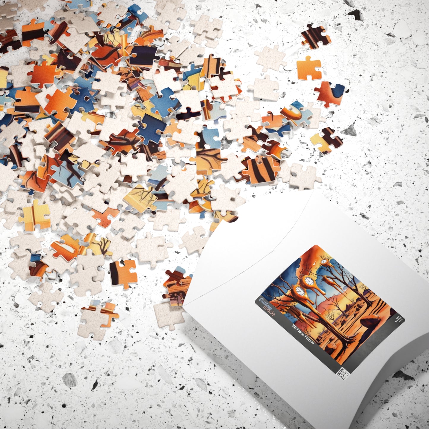 Surreal Desert Landscape Jigsaw Puzzle, Melting Clocks and Barren Trees, Mind-bending Fantasy Art Game, Salvador Dali Inspired, Giftable Puzzle The Puzzle Chest