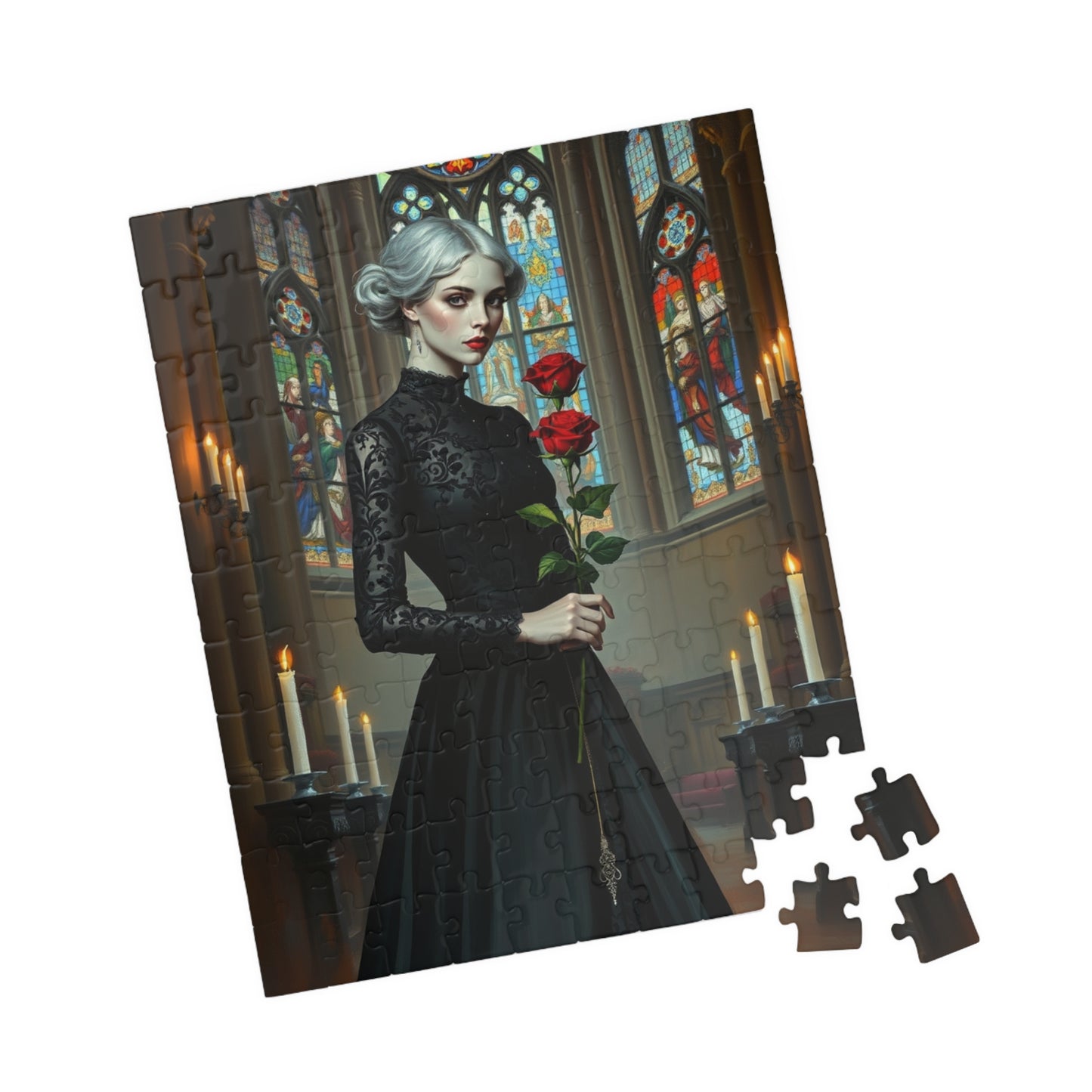 Puzzle, Gothic Art Woman's Portrait in Stained Glass Cathedral, Adult Dark Fantasy Jigsaw Game, Relaxing Activity, MIndfulness Puzzle The Puzzle Chest