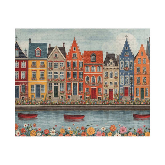 Canal Village Jigsaw Puzzle - Spring Town River Daytime Scene Puzzle The Puzzle Chest