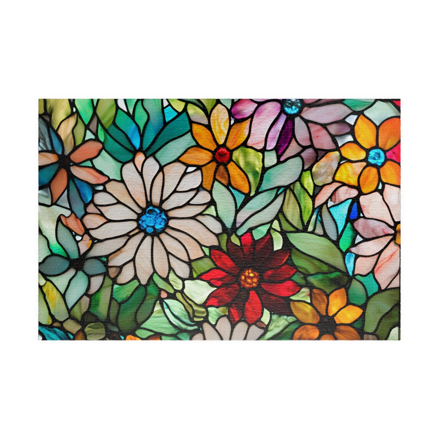 Floral Stained Glass Puzzle, Colorful Art Jigsaw Game for Adults, Puzzle Lover Gift for Friend, Family Game Night, Mindful Activity 1014 pcs (Horizontal) Puzzle The Puzzle Chest