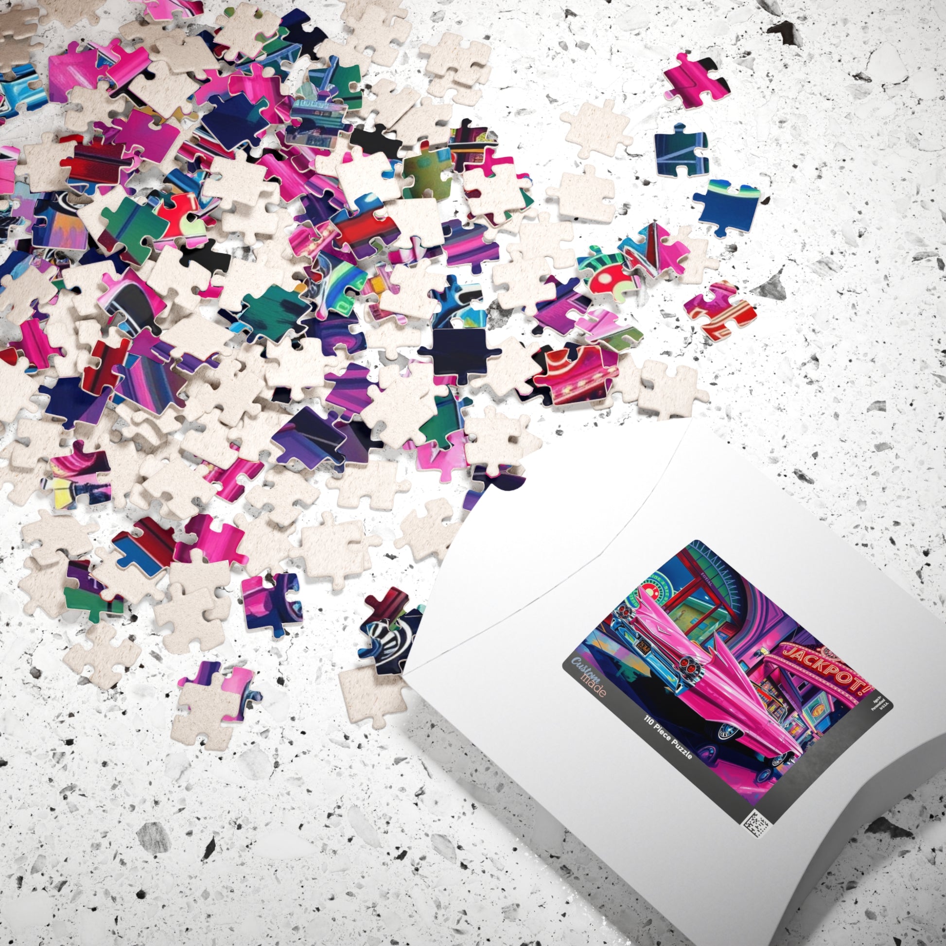 Vintage Car Puzzle - 1959 Pink Eldorado, Retro Casino and Classic Vehicle Scene Puzzle The Puzzle Chest