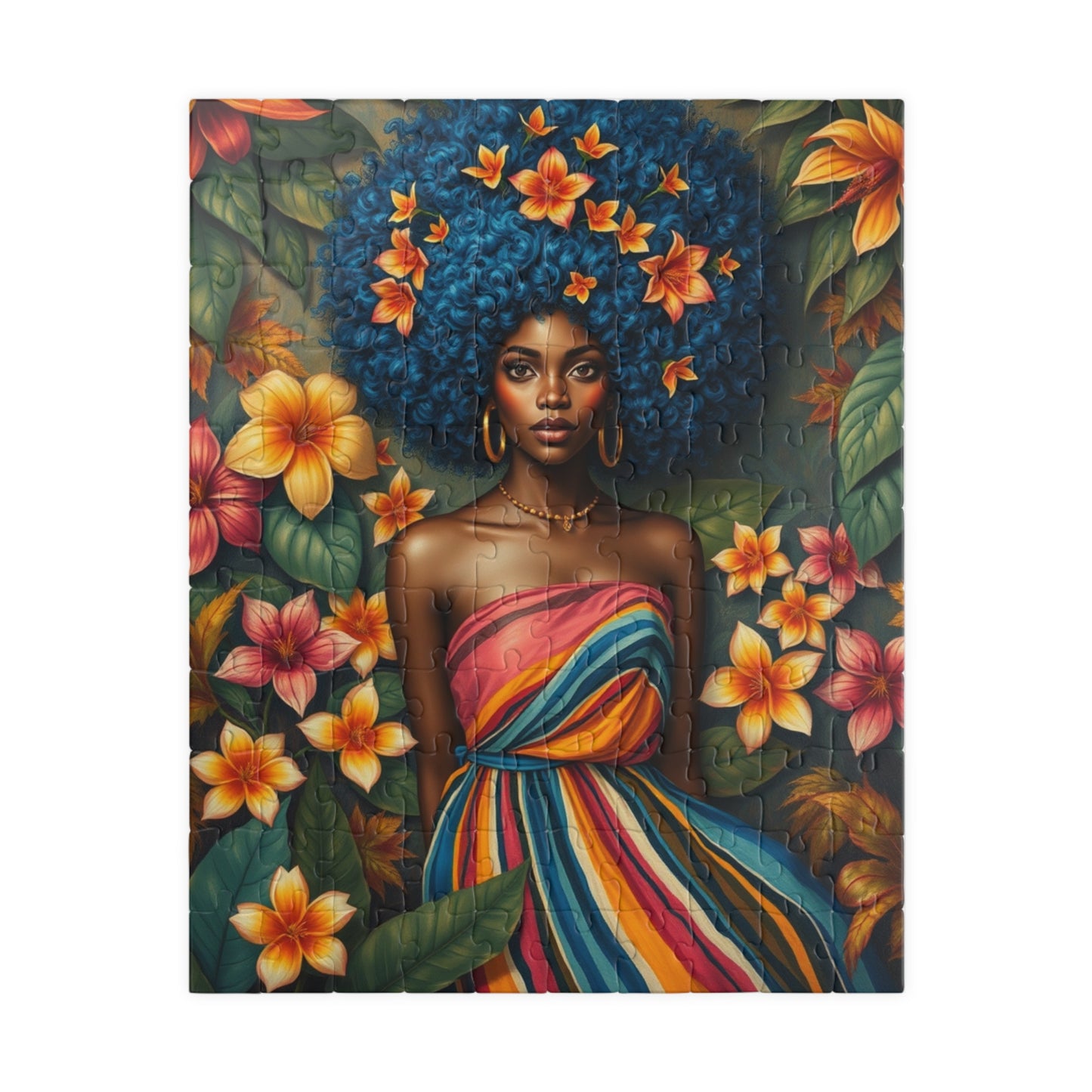 Vibrant Floral Black Art Puzzle, African American Woman Jigsaw Game, Afrocentric Gift for Puzzle Lover, Mindfulness Activity, Brain Teaser 110 pcs (Vertical) Puzzle The Puzzle Chest