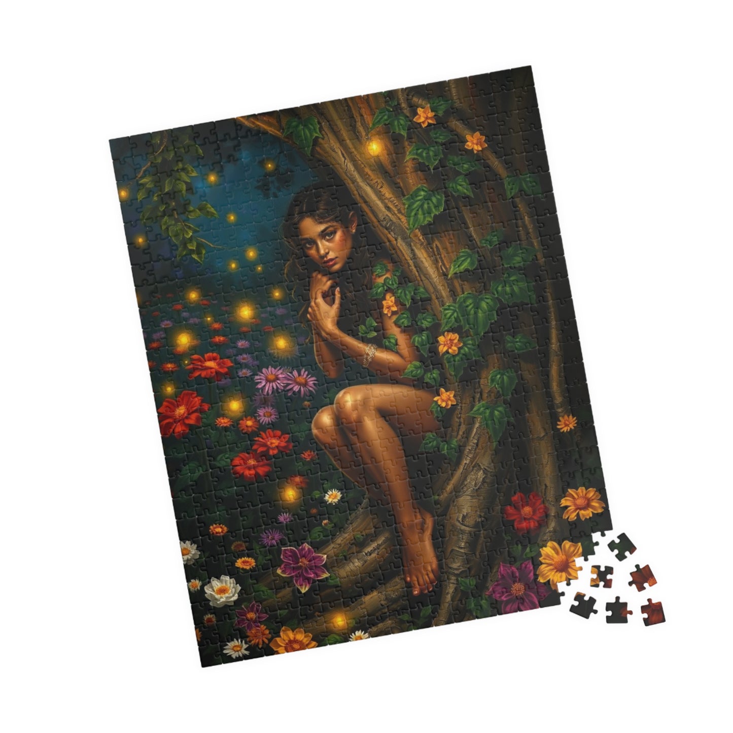 Puzzle, Flower Garden Night Scene, Firefly Illuminated Dryad, Bark-like Skin, 110 252 520 1014-Piece, Jigsaw Game, Artistic Gift, Relaxing Puzzle The Puzzle Chest