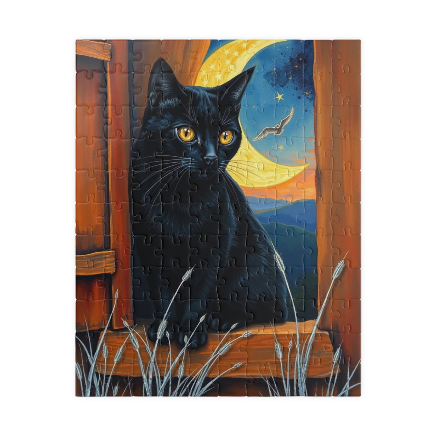 Sanctuary Window Watcher Puzzle - Mystical Cat Jigsaw Game Night Sky Theme, 110, 252, 520, 1014-piece Cat Lover Gift, Puzzle Enthusiast