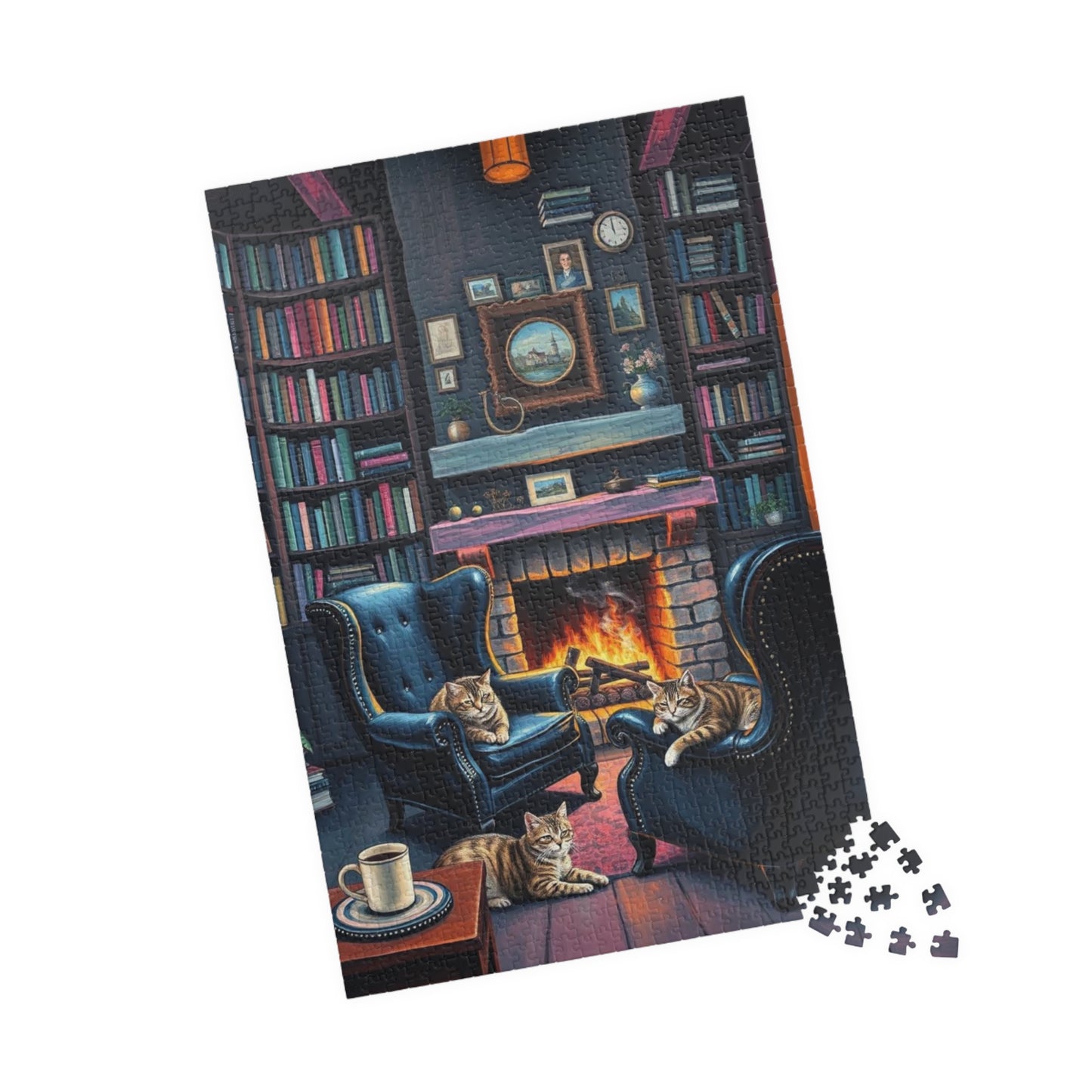 Cozy Cat-Themed Reading Room Puzzle - Home Library Jigsaw Game Perfect for Cat Lovers, Family Fun, Bookish Gift Idea, Quiet Leisure Activity
