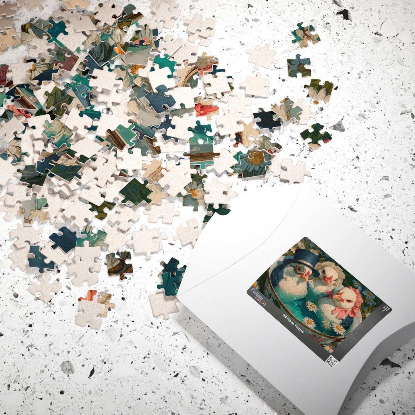 Whimsical Wildflower Field Tea Chicken Puzzle – Three Fancy Chickens in Giant Teacup Bath with Flowers, Fairy-Tale Farm Animal Jigsaw Puzzle The Puzzle Chest