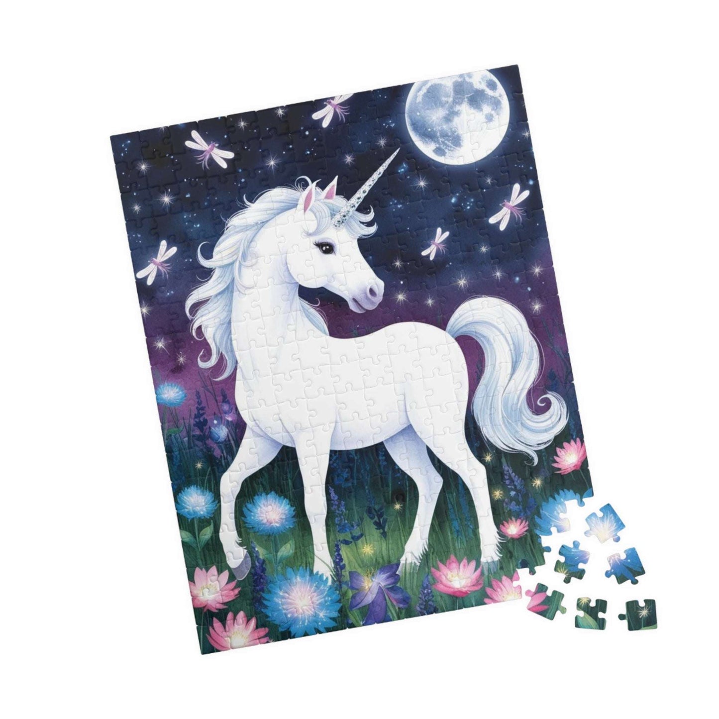 Jigsaw Puzzle, White Unicorn in Meadow, 1000 Piece, Luminous Flowers, Fun Family Activity, Relaxation Toy, Home Decor, Gift Idea, Unicorn Puzzle The Puzzle Chest