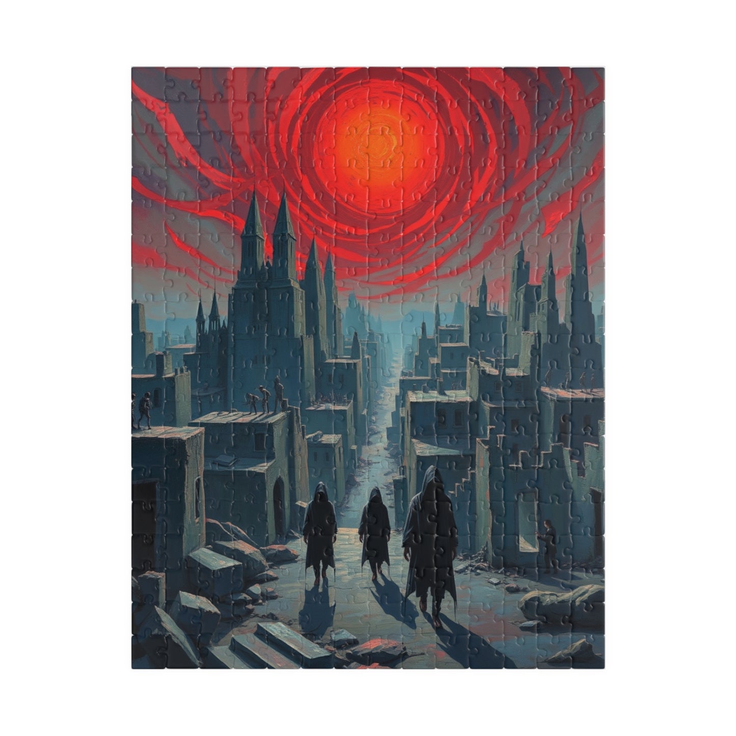 Gothic Puzzle - Desolate City Blood-Red Sky, 110-1014 Piece Jigsaw Game, Skeleton Figures, Hooded Wanderers, Spooky Dark Art, Giftable 252 pcs (Vertical) Puzzle The Puzzle Chest