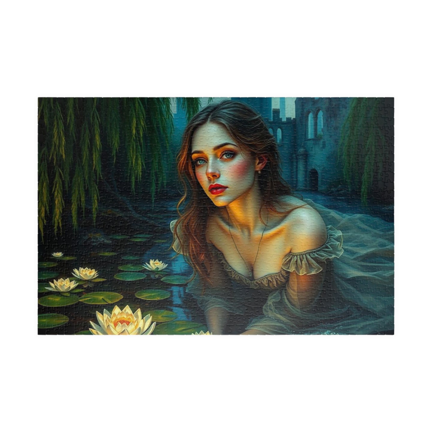 Ophelia's Lament Jigsaw Puzzle - Lotus Flower, Gothic Puzzle, Dark Fantasy Puzzle Art Gift for Friend, Mindfulness Activity 1014 pcs (Horizontal) Puzzle The Puzzle Chest