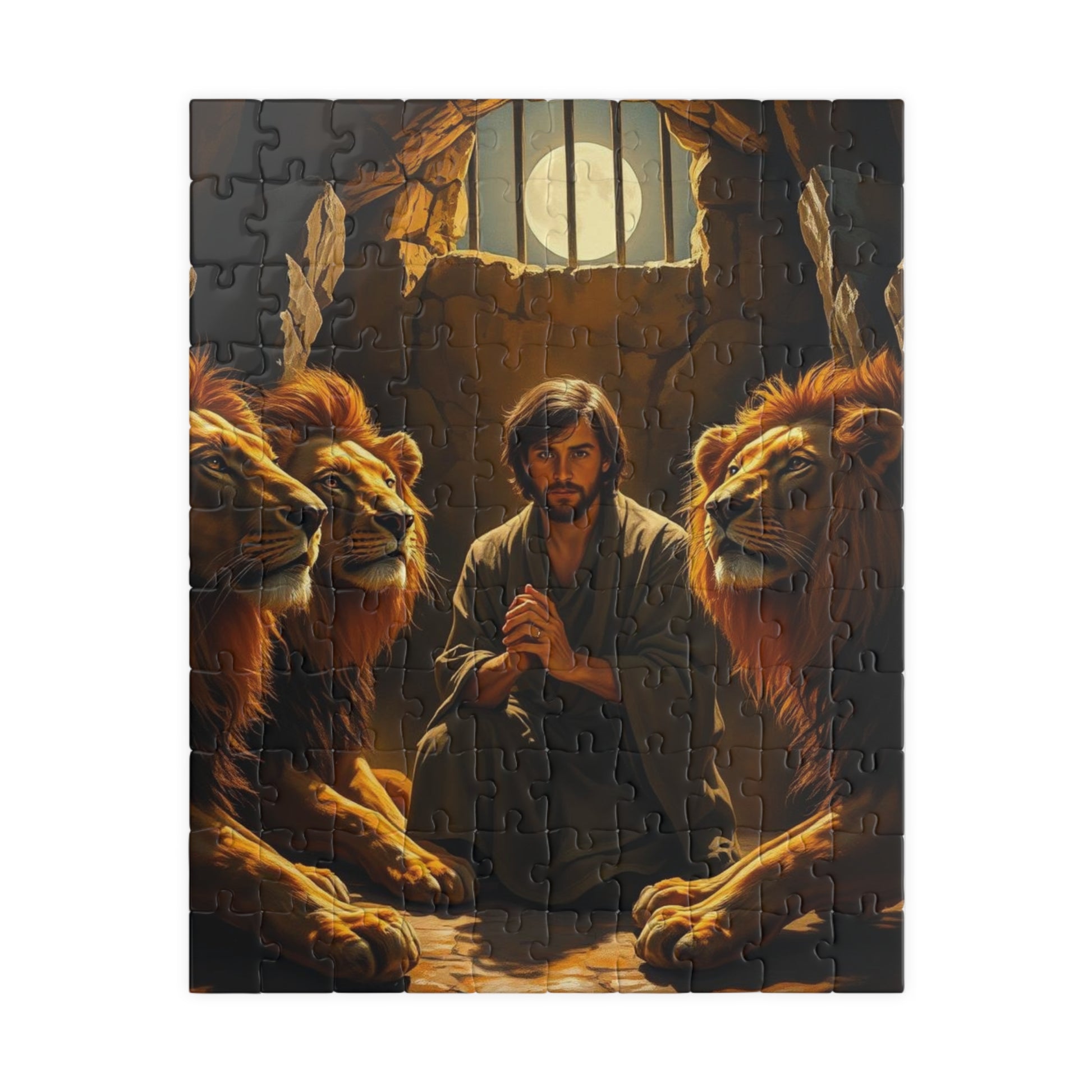 Religious Puzzle for Adults - Biblical Scene of Daniel in the Lions Den, Tranquil Gift for Puzzle Lovers, Mindfulness Hobby, Relaxation 110 pcs (Vertical) Puzzle The Puzzle Chest