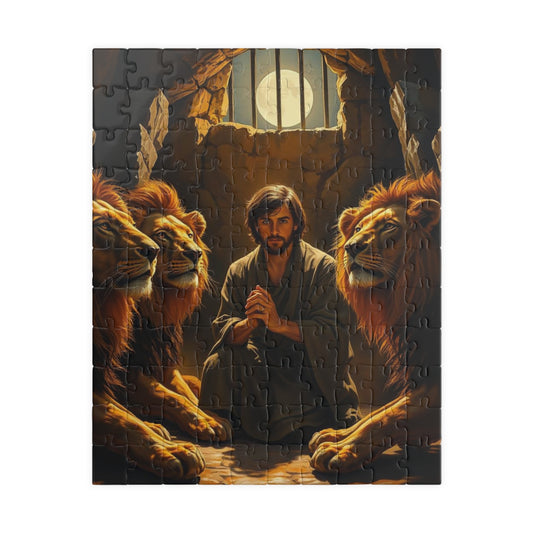 Religious Puzzle for Adults - Biblical Scene of Daniel in the Lions Den, Tranquil Gift for Puzzle Lovers, Mindfulness Hobby, Relaxation 110 pcs (Vertical) Puzzle The Puzzle Chest