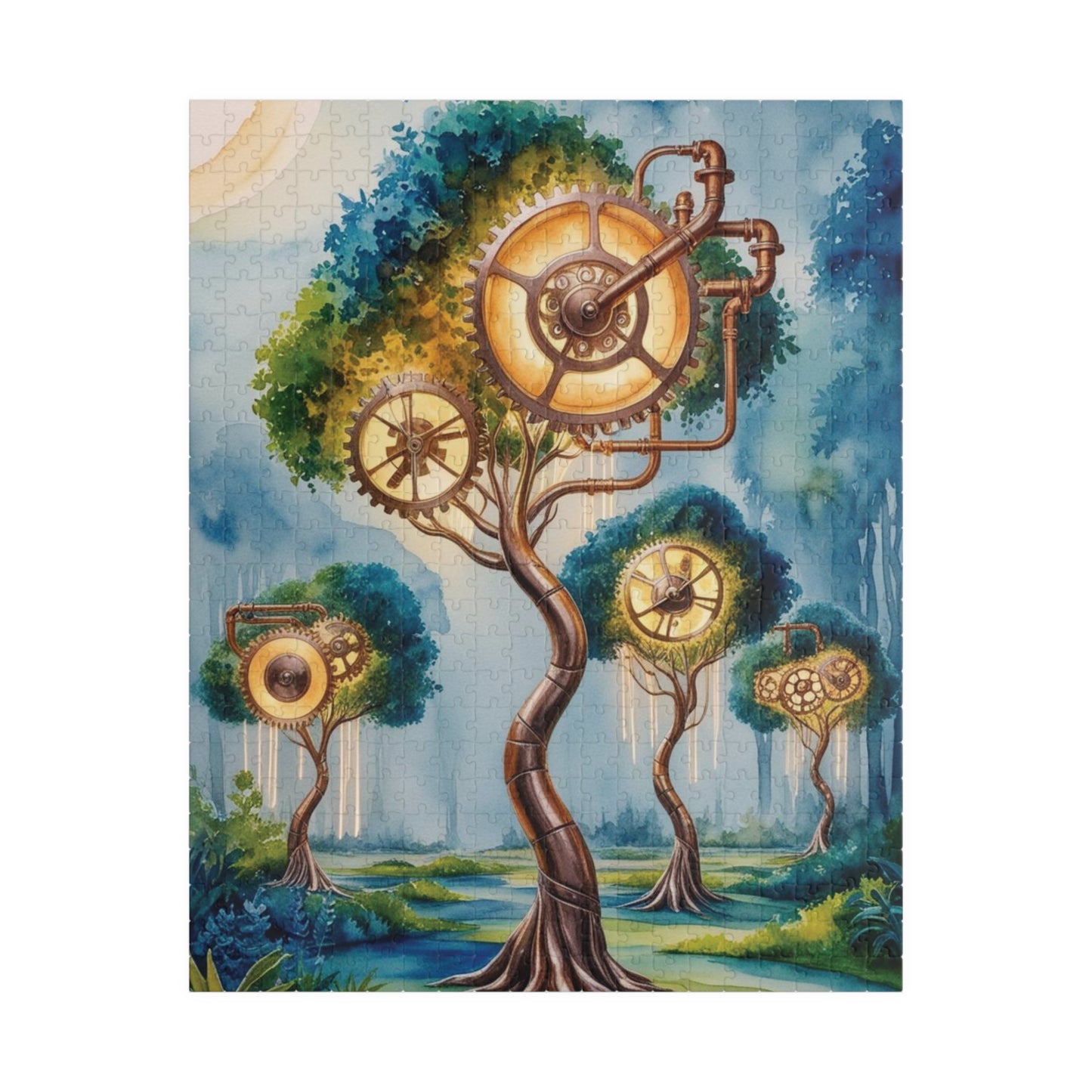 Jigsaw Puzzle - Surreal Landscape with Glowing Gears and Clockwork, Trippy 110, 252, 520, 1014-Piece Puzzle, Unique Gift for Puzzle Lover 520 pcs (Vertical) Puzzle The Puzzle Chest