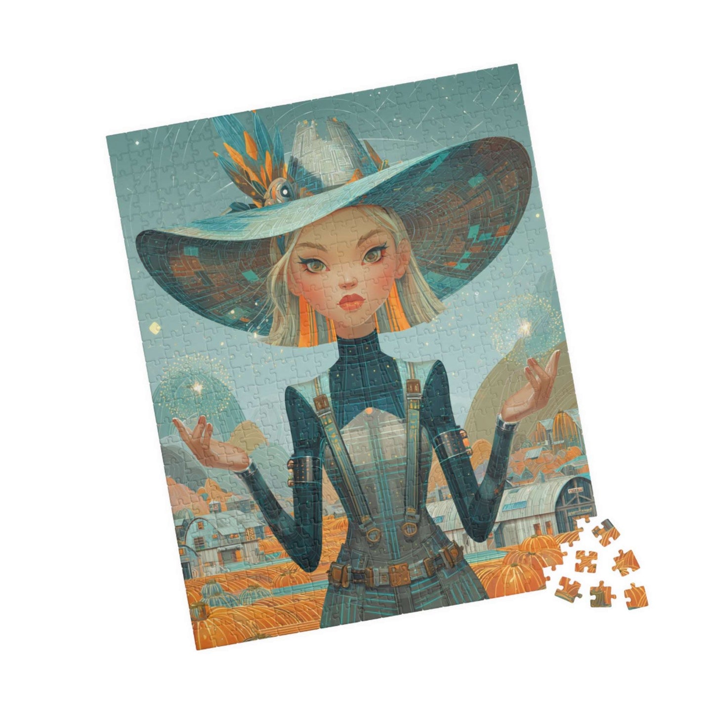 2030s Autumn Cowgirl Jigsaw Puzzle - Futuristic Farm, Fall Themed Gift for Family Fun, Cozy Nights, Thanksgiving, and Home Decor 520 pcs (Vertical) Puzzle The Puzzle Chest