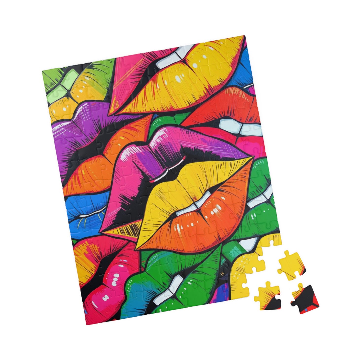 Colorful Lips Collage Puzzle, Electric Vivid Colors, Bold Artwork, Chaotic Design, Lip Art Jigsaw, Mind Games, Artistic Challenge, Vibrant Puzzle The Puzzle Chest