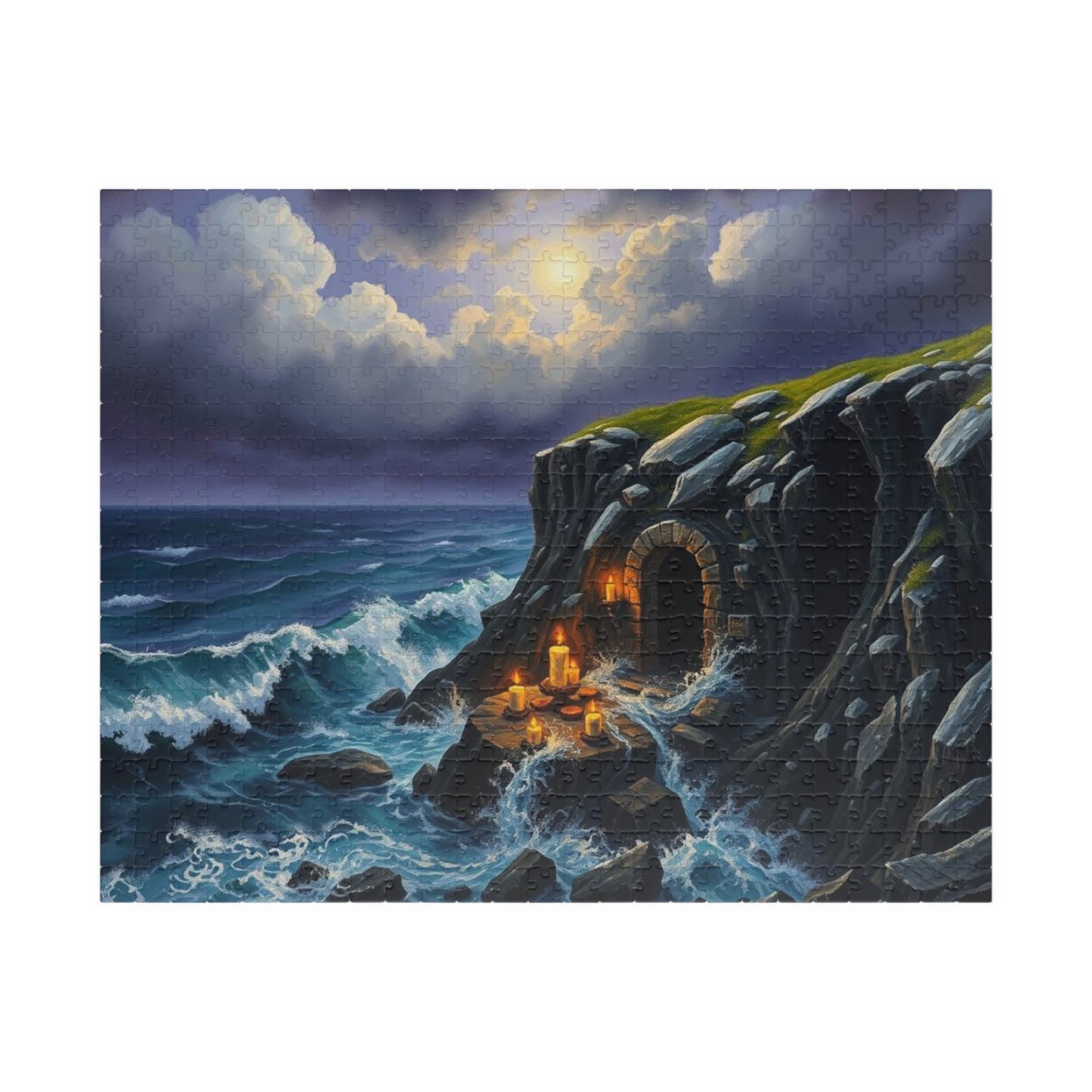 Sepulcher by the Sea Gothic Jigsaw Puzzle, Mystical Coastal Gothic Art Print, Solo Fun Meditation Activity, Gift for Dark Fantasy Lover 520 pcs (Horizontal) Puzzle The Puzzle Chest