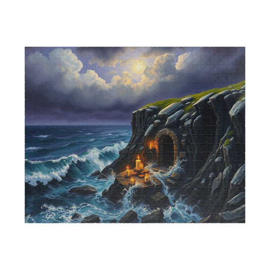 Sepulcher by the Sea Gothic Jigsaw Puzzle, Mystical Coastal Gothic Art Print, Solo Fun Meditation Activity, Gift for Dark Fantasy Lover 520 pcs (Horizontal) Puzzle The Puzzle Chest