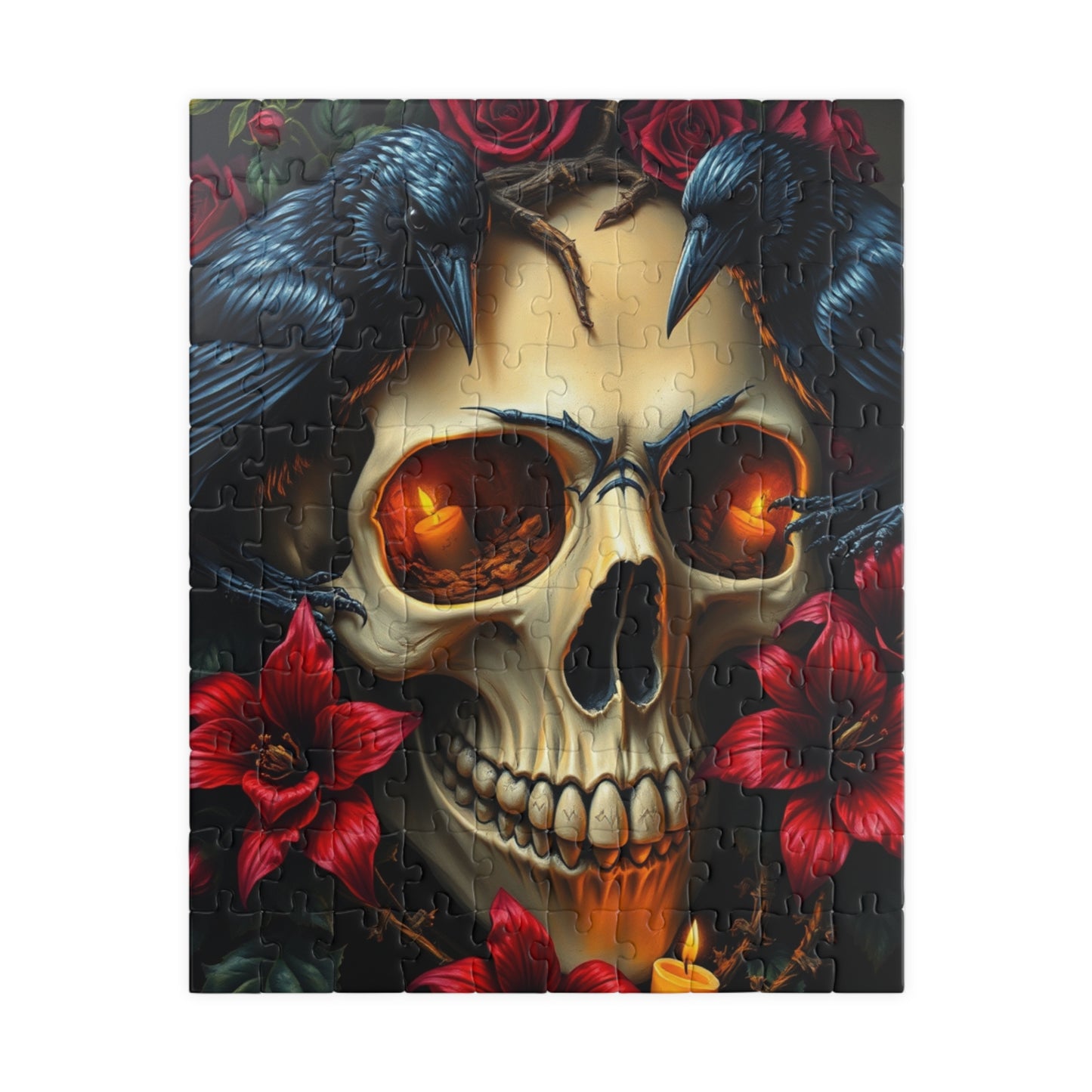 Skull and Roses Puzzle, Dark Floral Gothic Art Adult Jigsaw Game, Puzzle Gifts for Halloween, Mindfulness Solo Fun 110 pcs (Vertical) Puzzle The Puzzle Chest