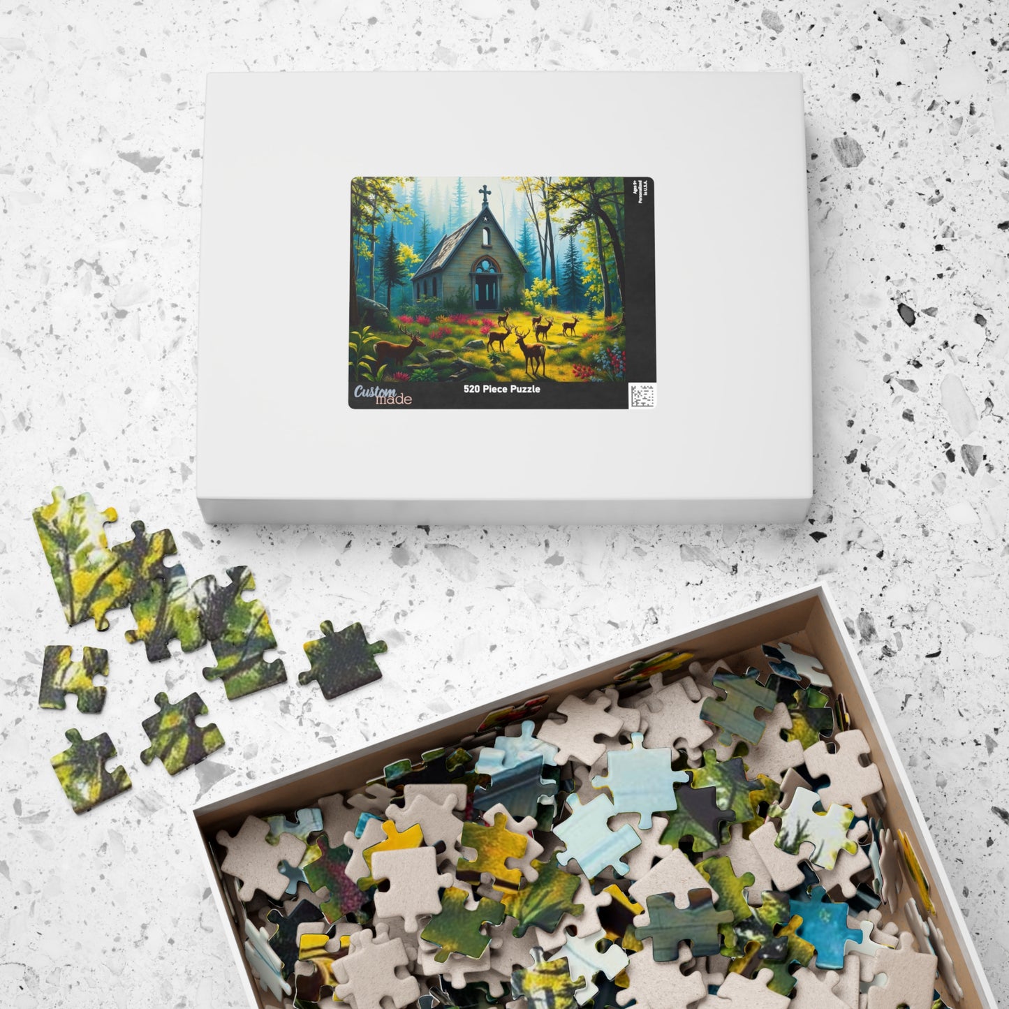 Sancturary Reclaimed Jigsaw Puzzle - Collapsed Chapel in Forest, Deer Puzzle, Gothic Puzzle, Serene Nature Puzzle, Wildlife Art Print Puzzle The Puzzle Chest