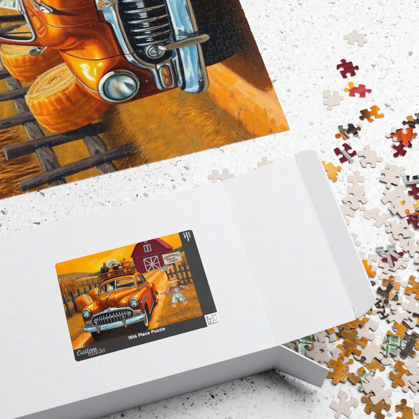 Autumn Farm Vintage Car Puzzle - 110, 252, 520, 1014-piece, Family Game, Fall Holiday Birthday Gift for Car Lovers, Puzzle Enthusiasts