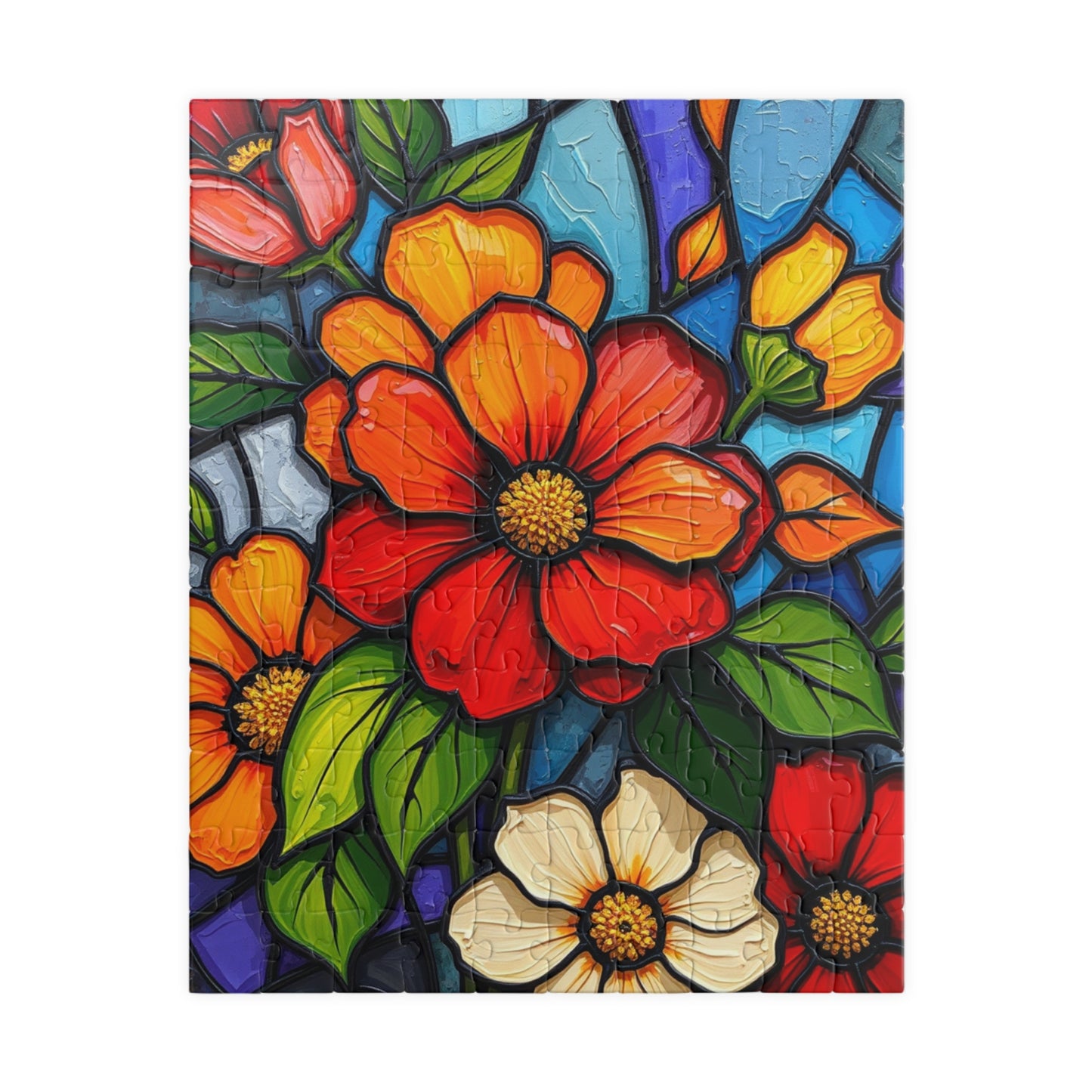 Petal Prism Floral Jigsaw Puzzle Stained Glass Style Flower Design, Gift for Puzzle Lover, Mindfulness Activity, Game Nights, Brain Teaser
