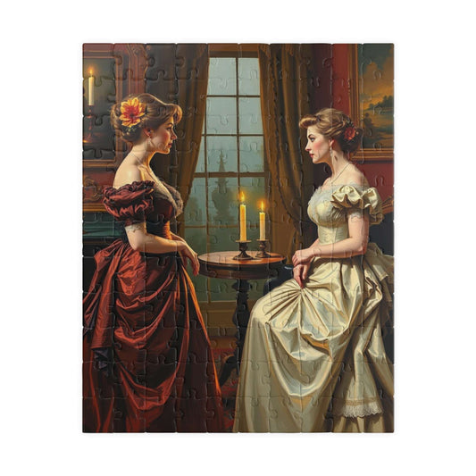 Jigsaw Puzzle, Victorian Women in Elegant Gowns, Candlelit Parlor Design, 110 252 520 1014 Pieces, Relaxing Activity, Home Decor, Gift Idea, 110 pcs (Vertical) Puzzle The Puzzle Chest