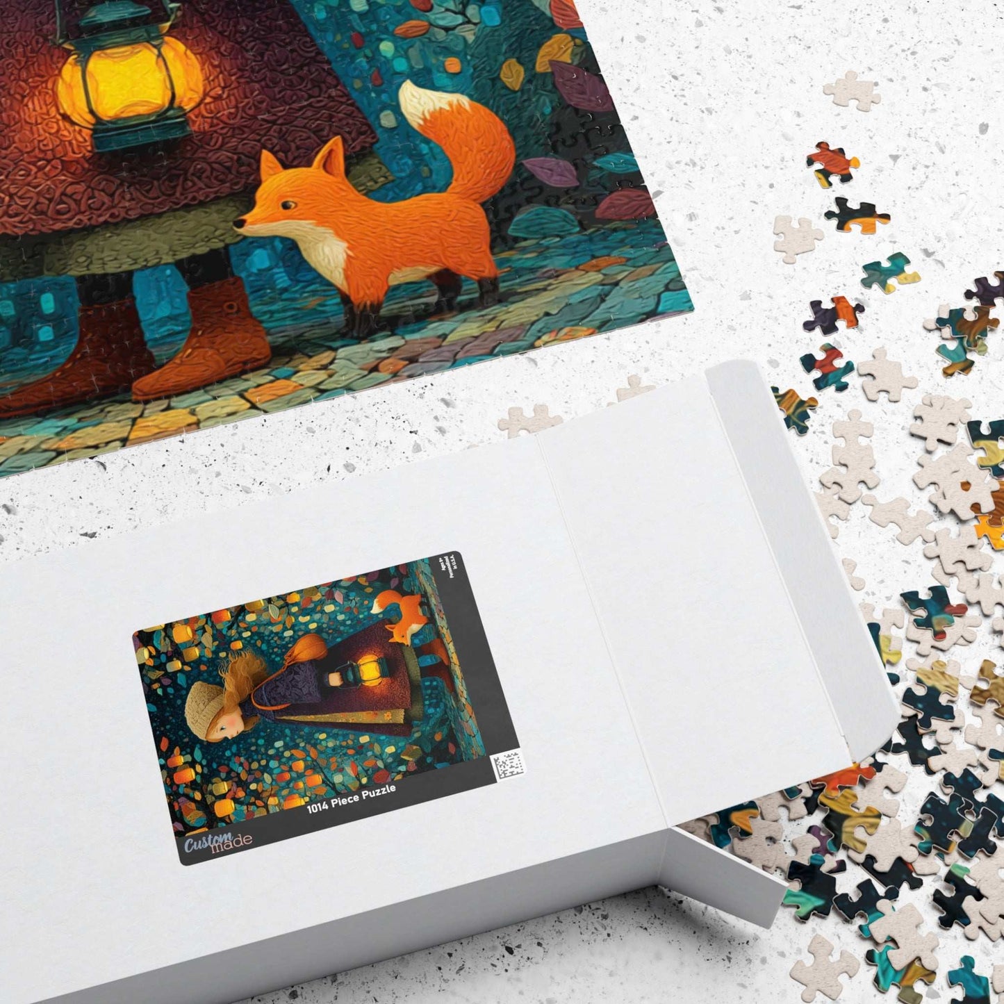 Lantern Path Jigsaw Puzzle – Whimsical Fall Puzzle for Adults, Girl with Fox and Pumpkin Lanterns Puzzle The Puzzle Chest