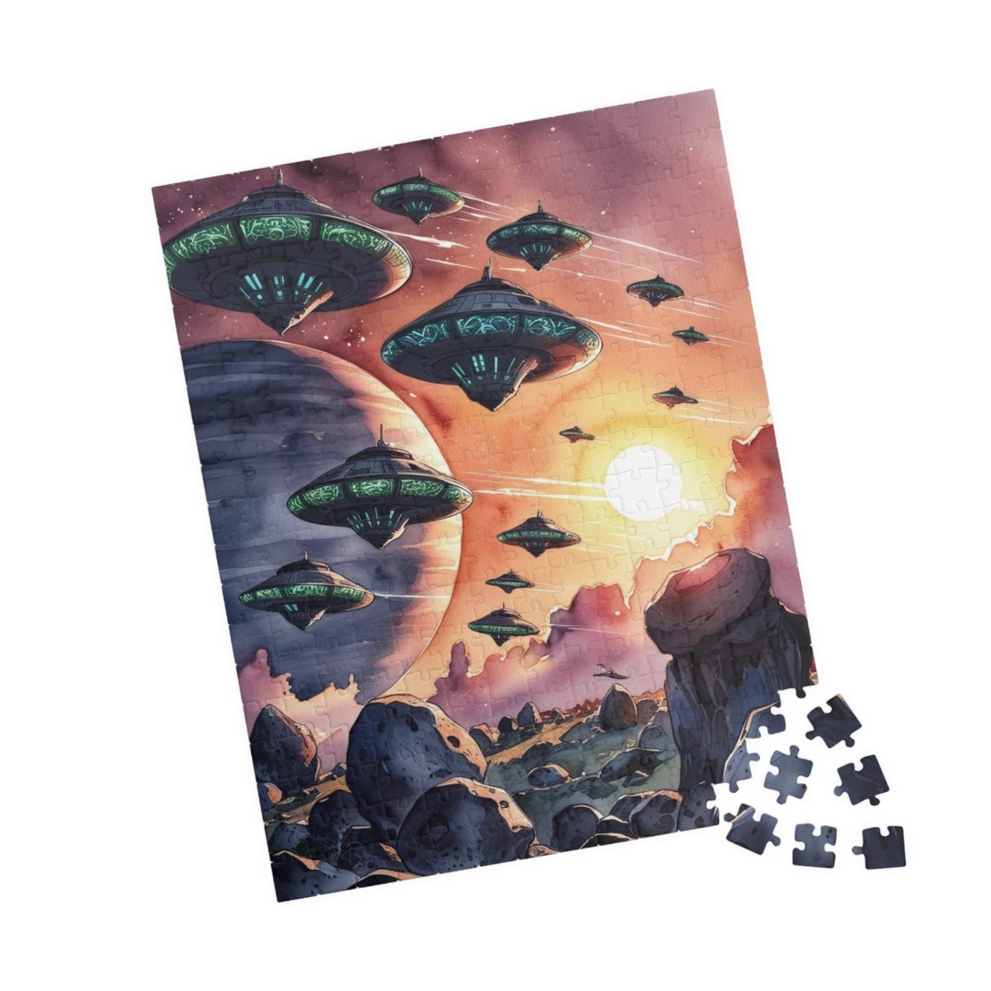 Space Fleet Puzzle, Alien Spaceship Jigsaw Game, Ringed Planet Asteroid Field Puzzle 110-1014 Piece, Sci-Fi Gift, Space Lover, Fun Hobby Puzzle The Puzzle Chest