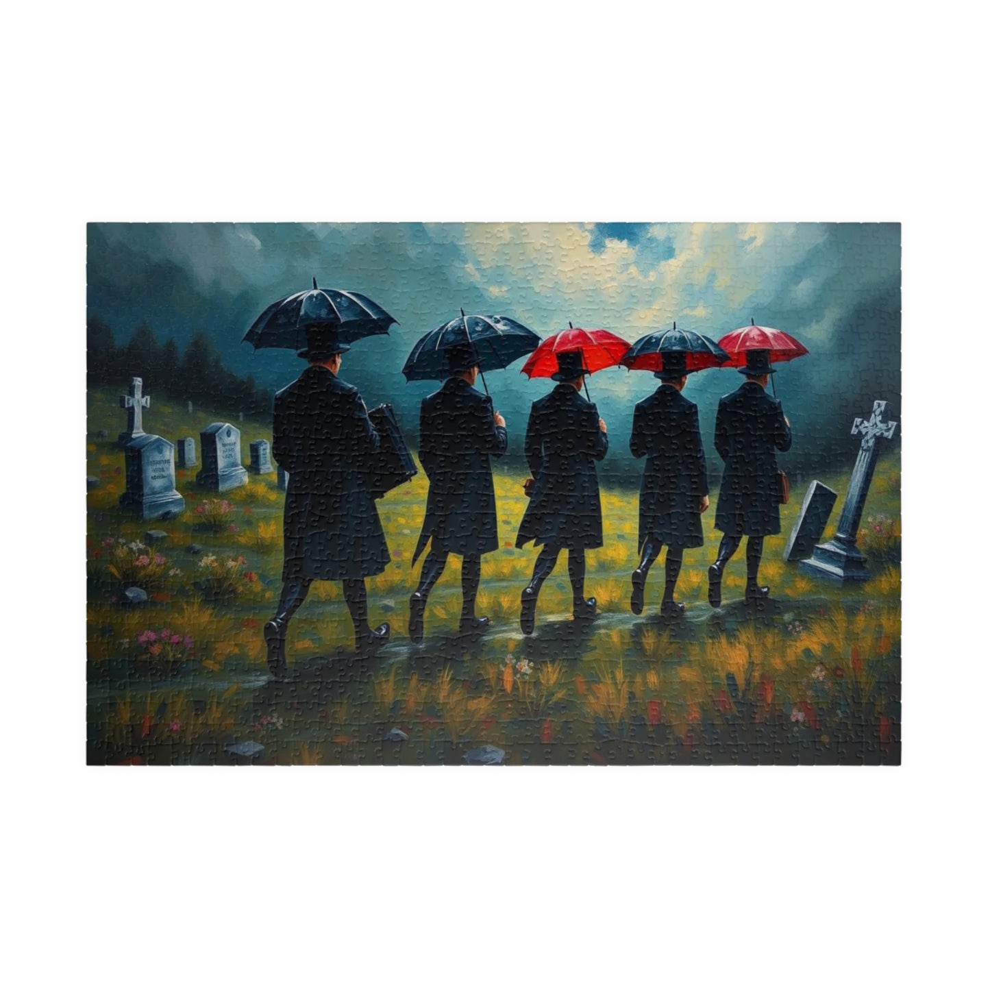 Gothic Procession Jigsaw Puzzle, Gothic Puzzle, Dark Art Puzzle, Stormy Cemetery Landscape Puzzle, 1000-Piece Puzzle Gift for Puzzle Lovers 1014 pcs (Horizontal) Puzzle The Puzzle Chest