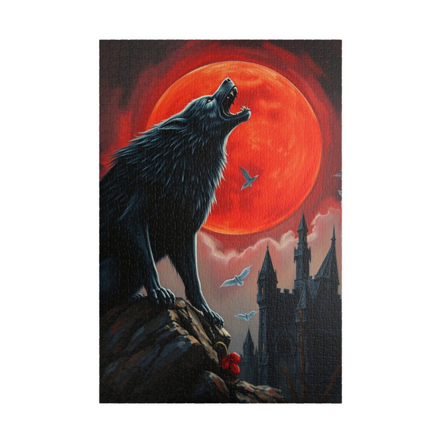 Gothic Wolf Jigsaw Puzzle, Howling at Blood Moon Mysterious Scene, Gift for Wolf Lovers, Spooky Night Entertainment, Solo Fun, Brain Teaser 1014 pcs (Vertical) Puzzle The Puzzle Chest