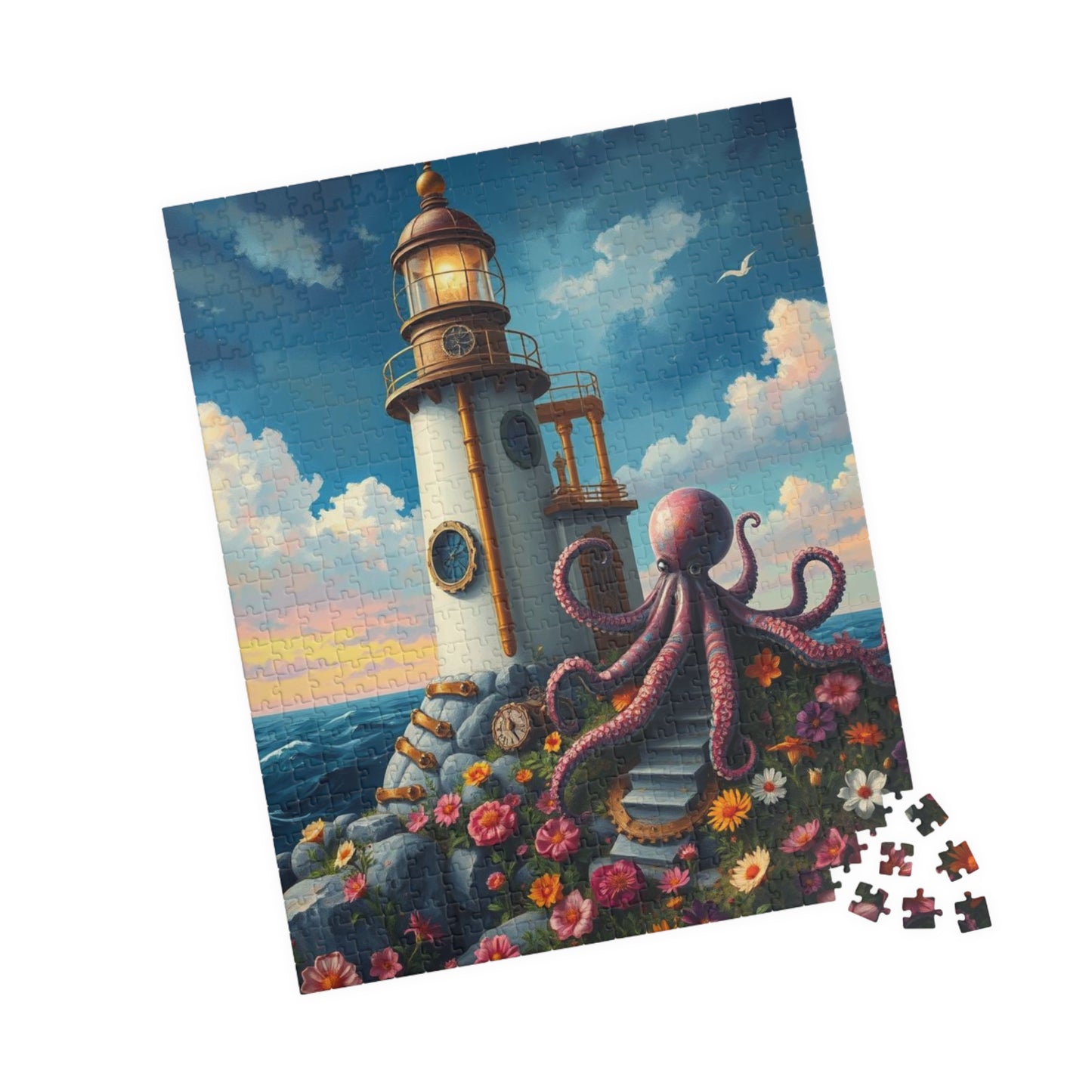 Whimsical Octopus Lighthouse Puzzle, 110 252 520 1014-piece Steampunk Animal Jigsaw, Fun Gift for Ocean Lovers, Family Game Night, Nautical Puzzle The Puzzle Chest