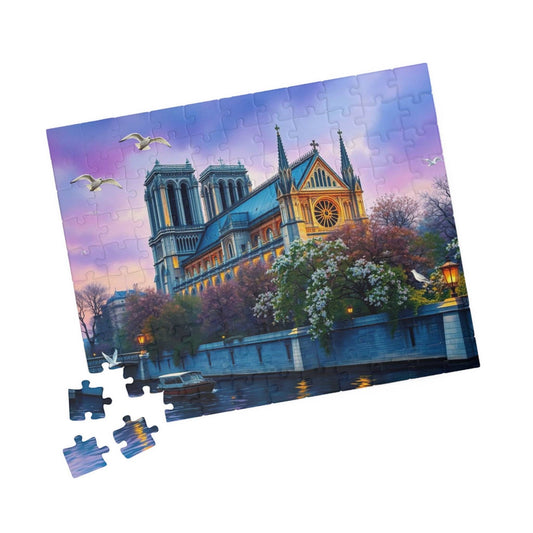 Notre Dame Cathedral Puzzle - Jigsaw of Gothic Church in Paris France, Historic Landmark 110 pcs (Horizontal) Puzzle The Puzzle Chest