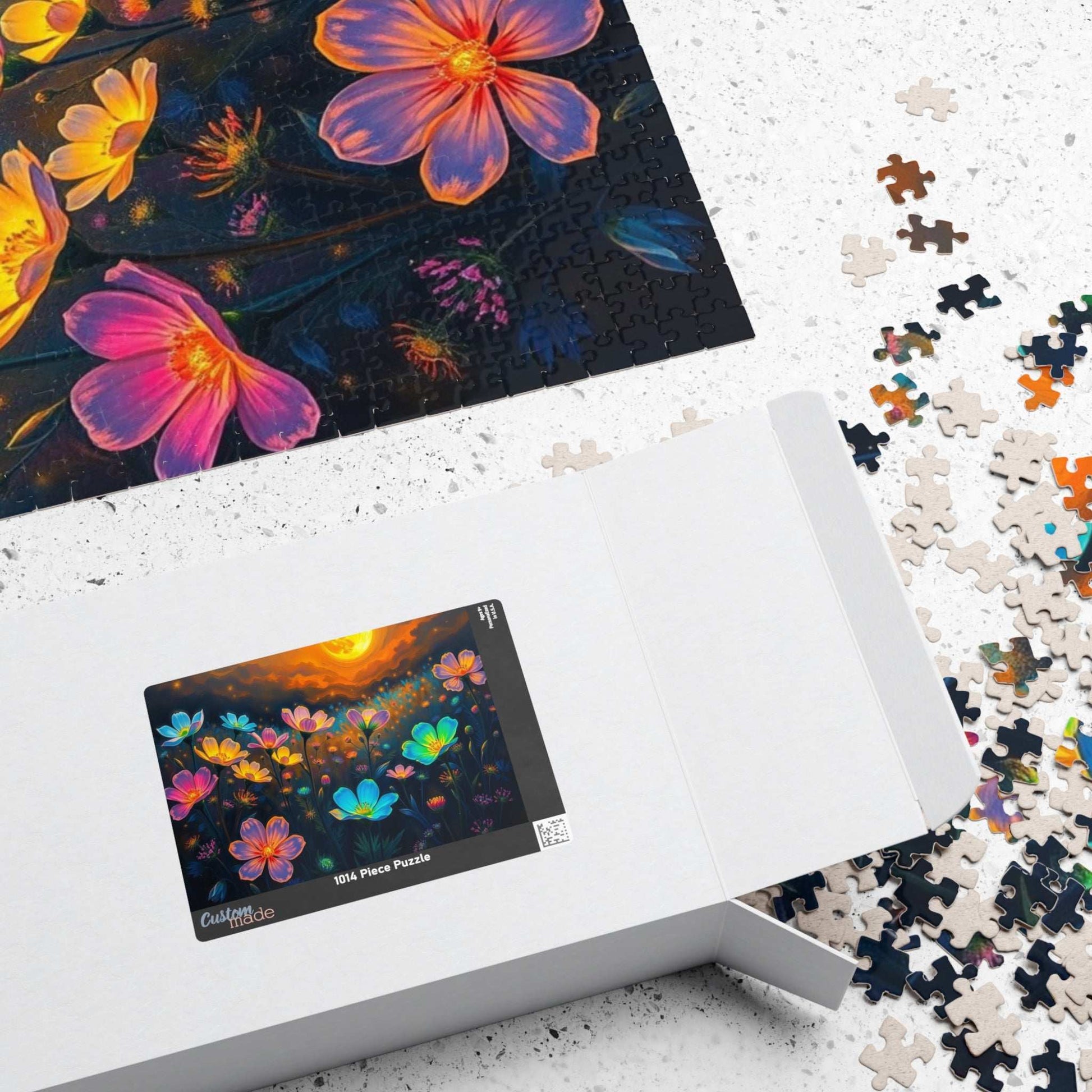 Flower Sunset Jigsaw Puzzle, Relaxing Night Sky Floral Artwork, Indoor Home Entertainment, Mindfulness Activity, Gift for Friends and Family Puzzle The Puzzle Chest