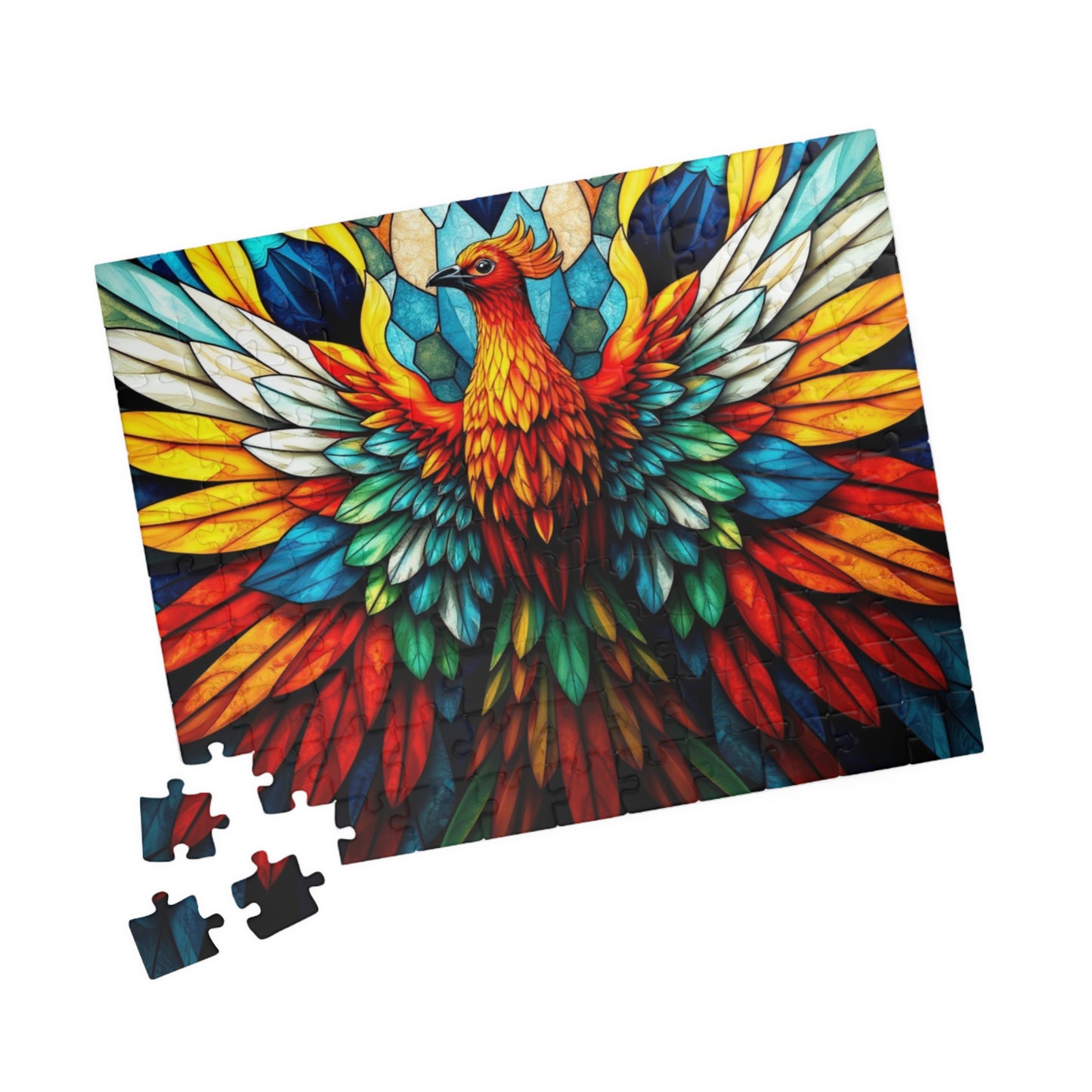 Abstract Phoenix Rising Jigsaw Puzzle (110, 252, 520, 1014-Piece), Kaleidoscopic Firebird Colorful Wings, Puzzle Lover Gift, Brain Teaser Puzzle The Puzzle Chest