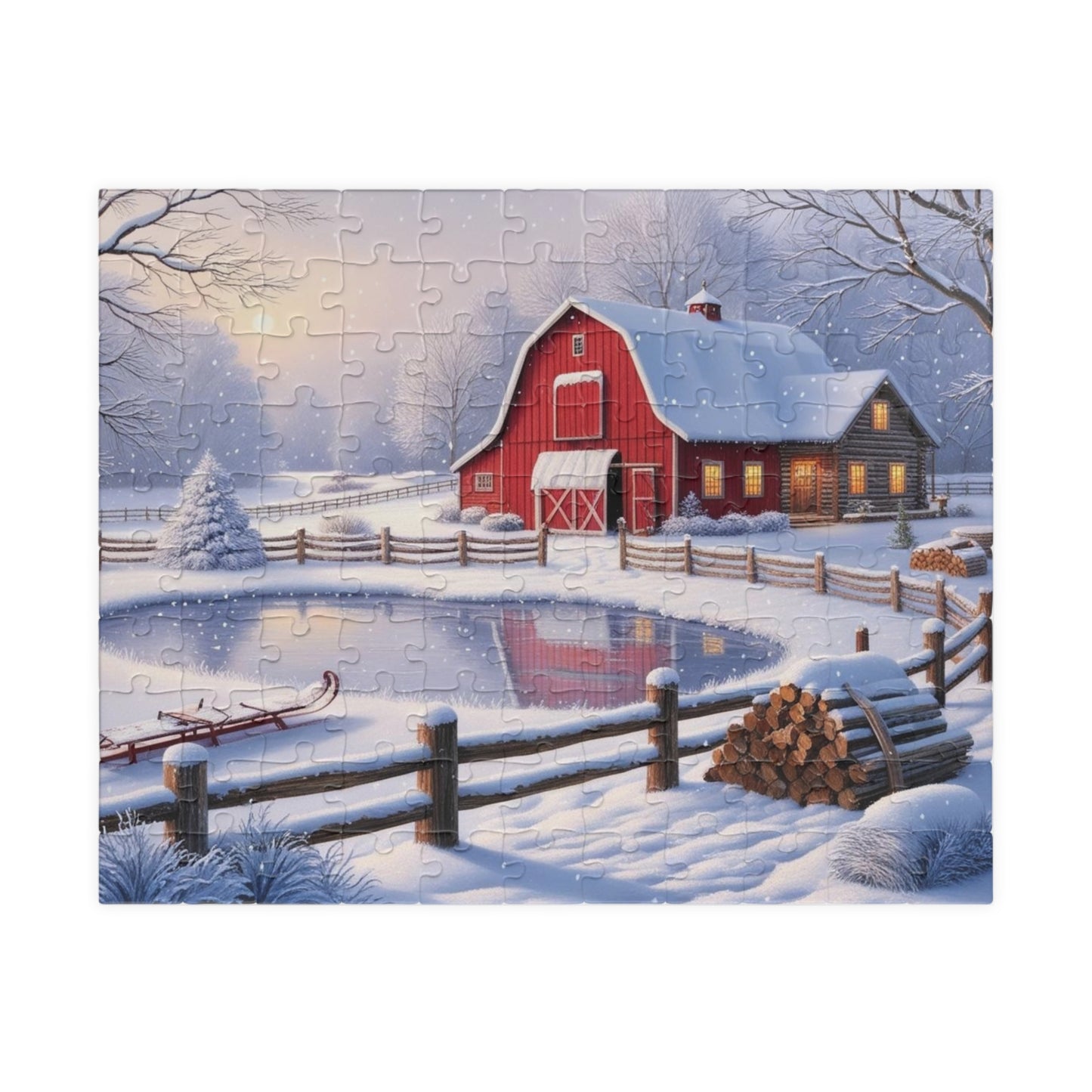 Winter Farmhouse Puzzle, Landscape Jigsaw Game, Perfect for Family Nights, Holiday Fun, Home Decor, Gift for Puzzle Lover, Relaxing Activity 110 pcs (Horizontal) Puzzle The Puzzle Chest