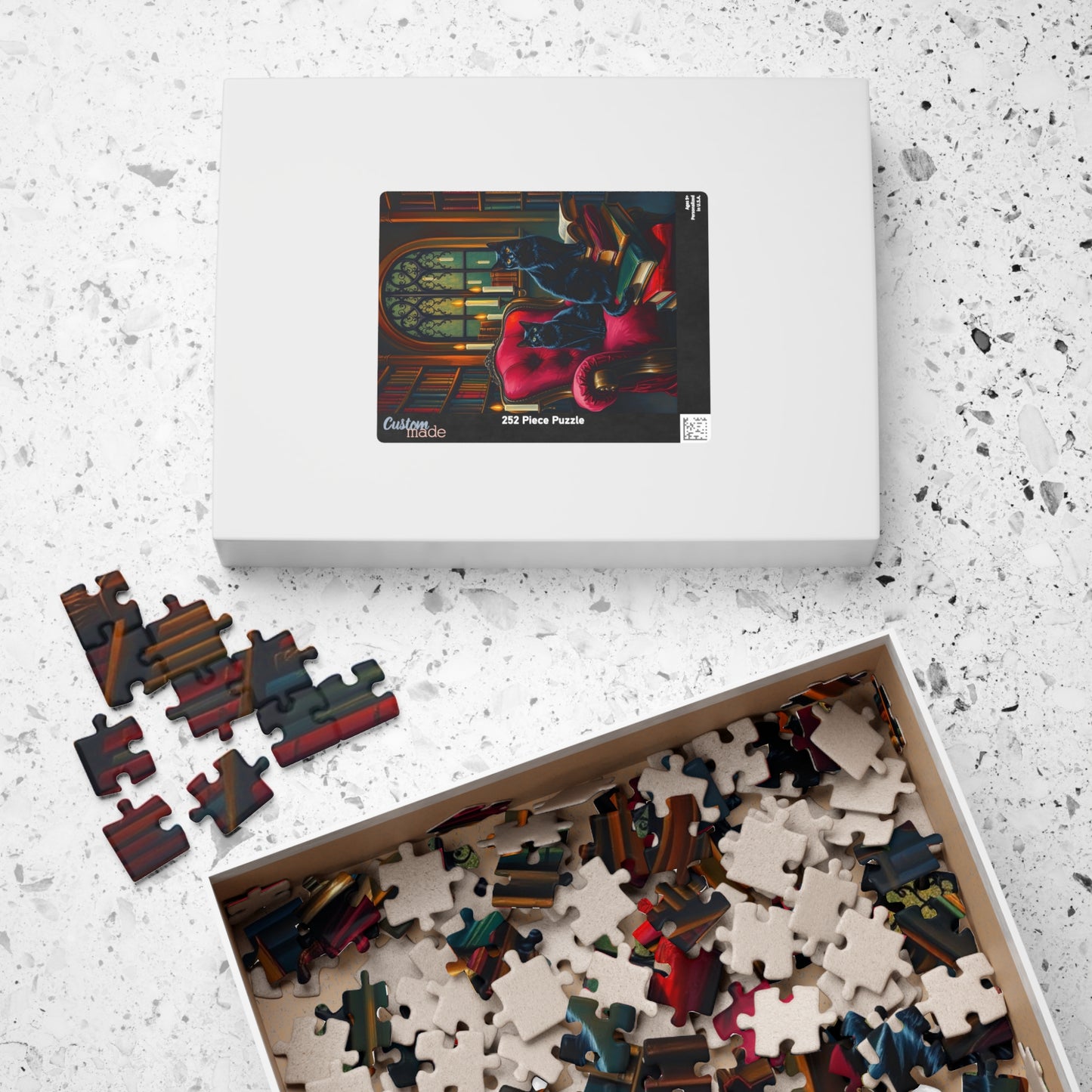 Black Cat Bookshelf Gothic Puzzle, Cozy Kittens in Library Study Room, Family Activity or Solo Fun, Pet Themed Puzzle, Animal Lover Gift Puzzle The Puzzle Chest