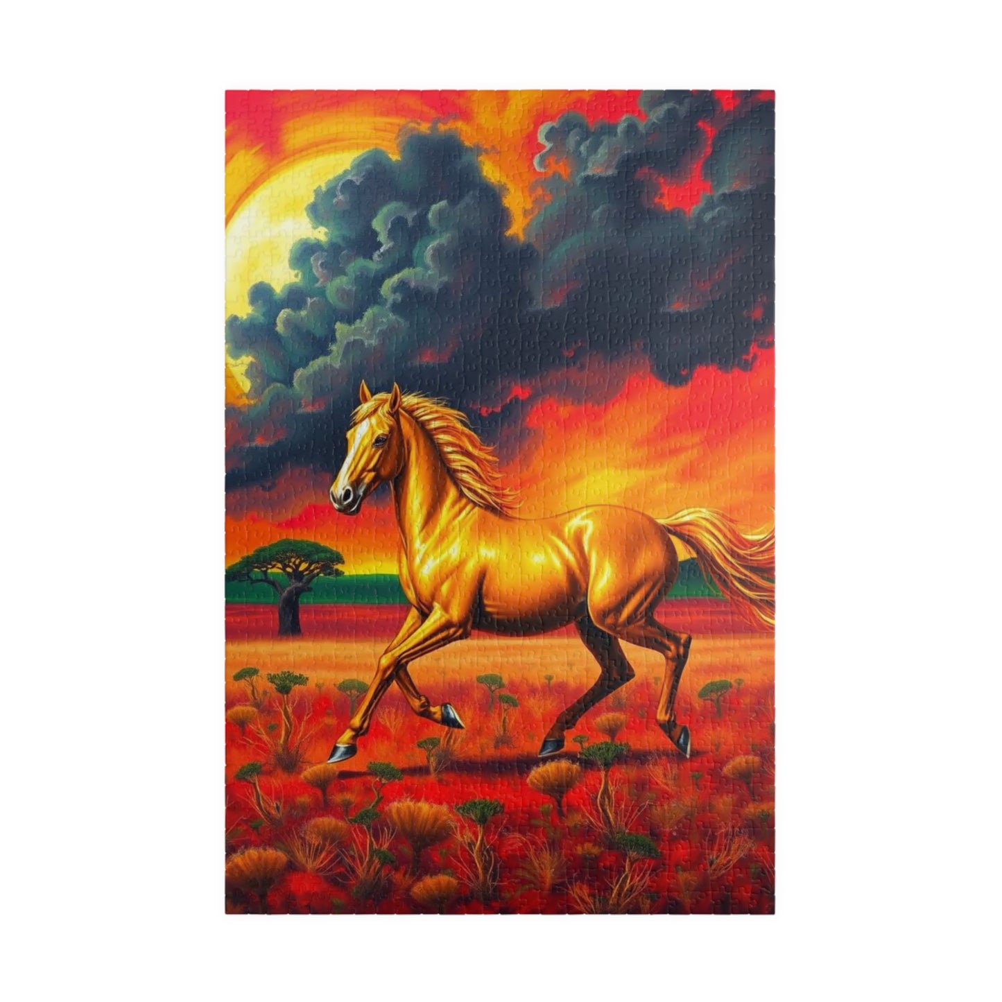 Golden Horse Sunset Puzzle, Art Equestrian Jigsaw Puzzle Game, Gift for Horse Lover, Family Night Mindful Home Entertainment, Adult 1014 pcs (Vertical) Puzzle The Puzzle Chest