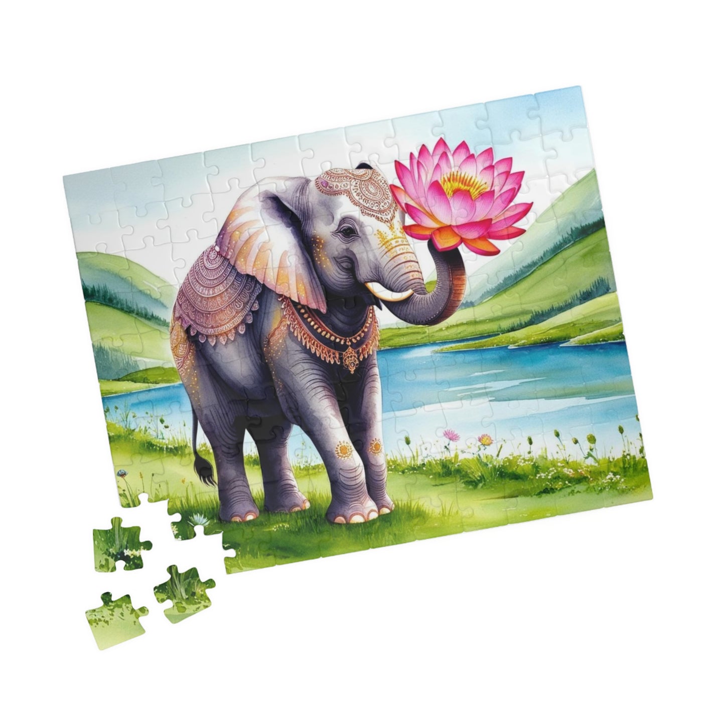 Elephant Lotus Flower Puzzle, Whimsical Animal Art Adult Puzzle Game, Meditation Friend Gift, Family Night Activity, Home Entertainment Puzzle The Puzzle Chest