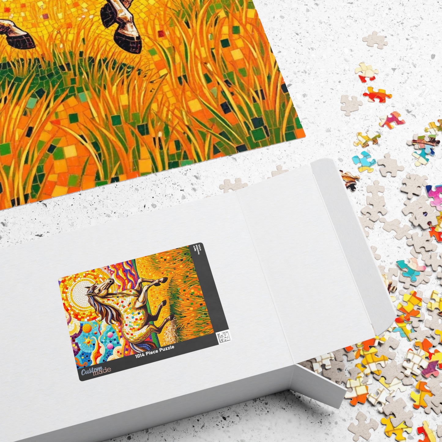 Mosaic Horse Puzzle, Mare Stallion Galloping in Golden Field Jigsaw Game, Relaxation Activity, Entertaining Pastime, Puzzle Fan Hobby Gift Puzzle The Puzzle Chest