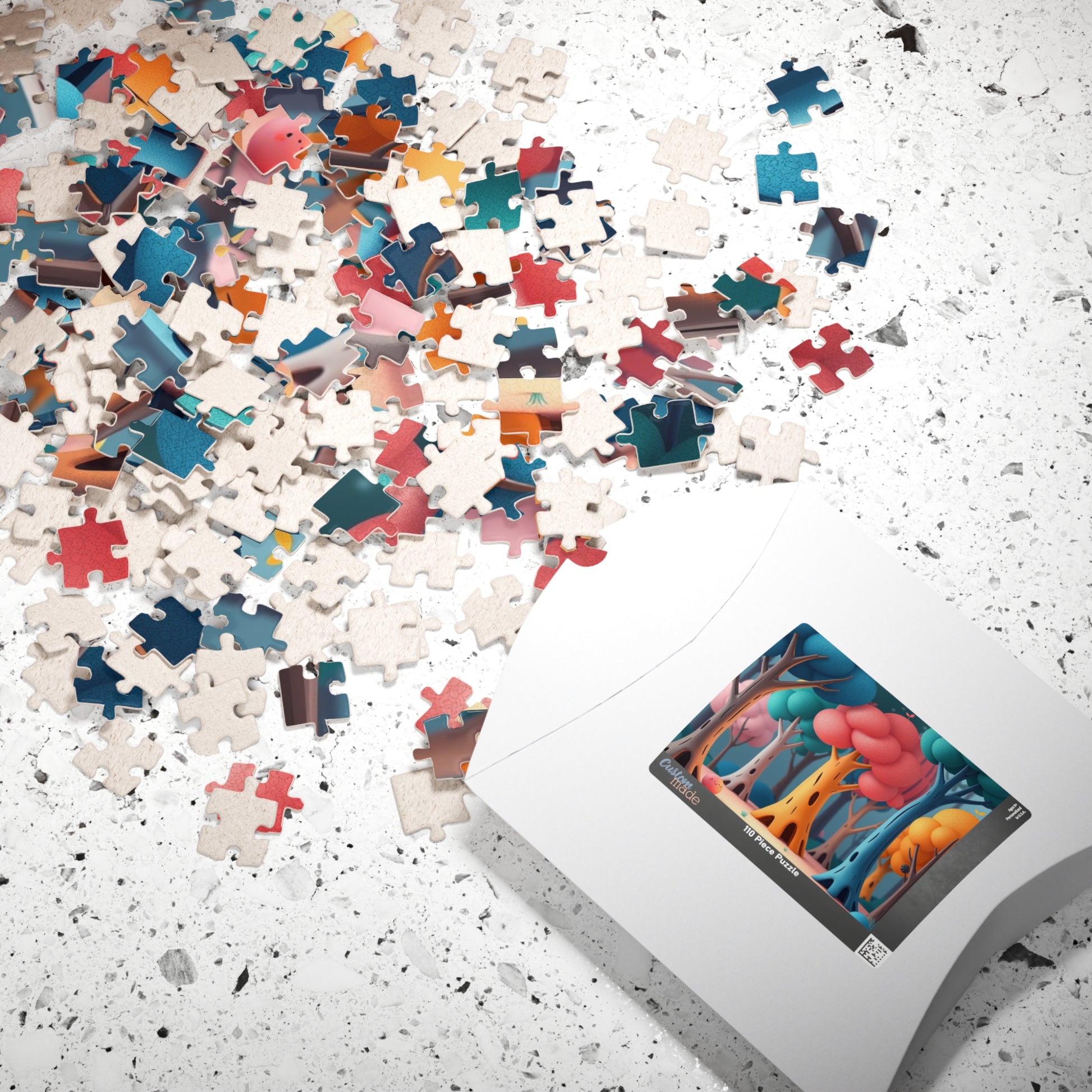 Abstract Landscape Forest Jigsaw Puzzle - Surreal Tree Trunks with Colorful Canopies, Nature Theme Puzzle The Puzzle Chest