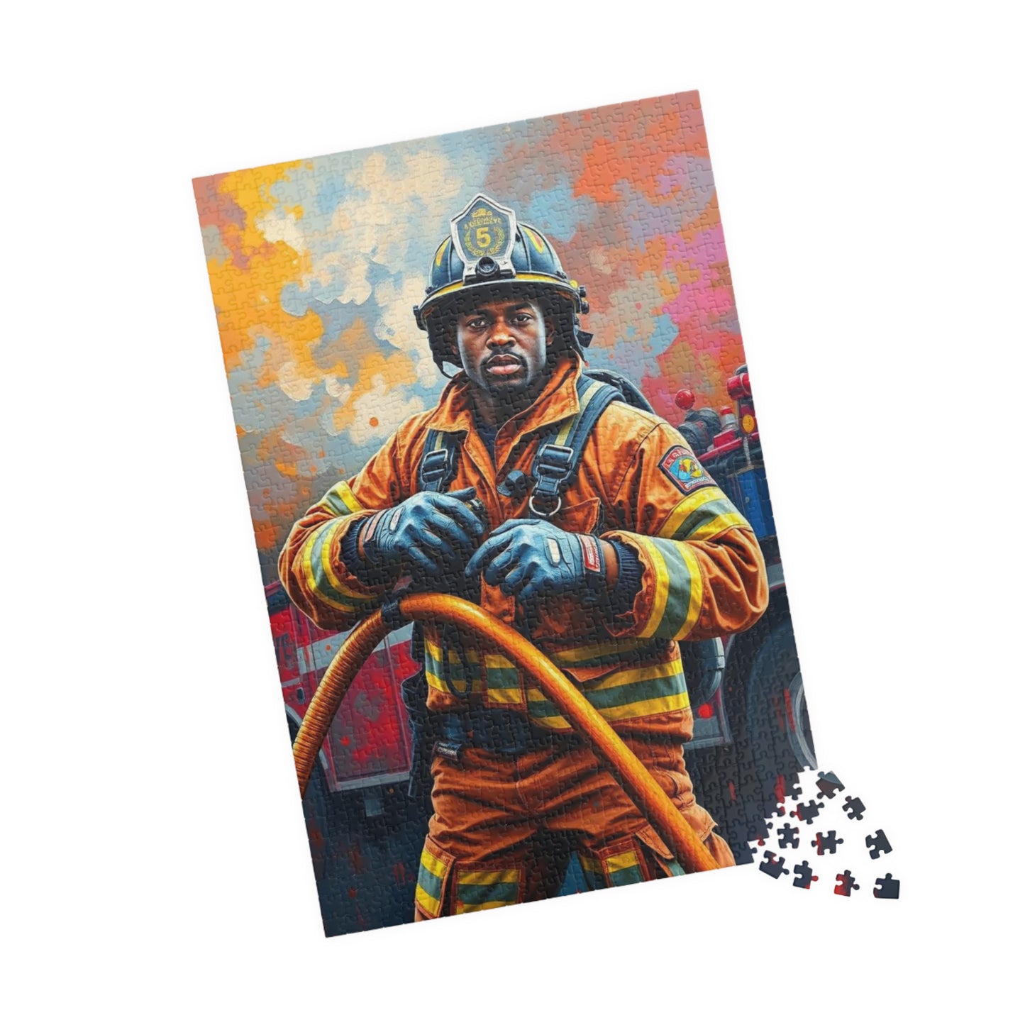 Afrocentric Firefighter Puzzle, African American Man Inspirational Black Art Jigsaw Game, Puzzle Lover Holiday Gift, Family Bonding Activity Puzzle The Puzzle Chest